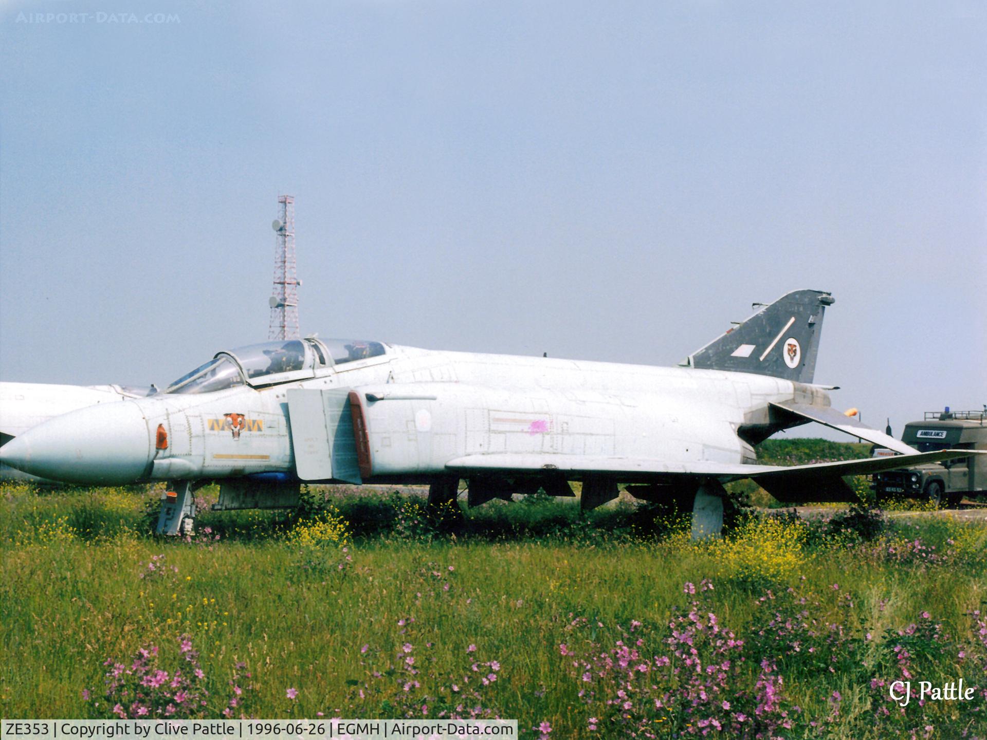 ZE353, McDonnell Douglas F-4J(UK) Phantom II C/N 1888/0036, Scanned from print - Phantom F-4J(UK) ZE353/9083M in use at the Fire Training Centre at RAF Manston