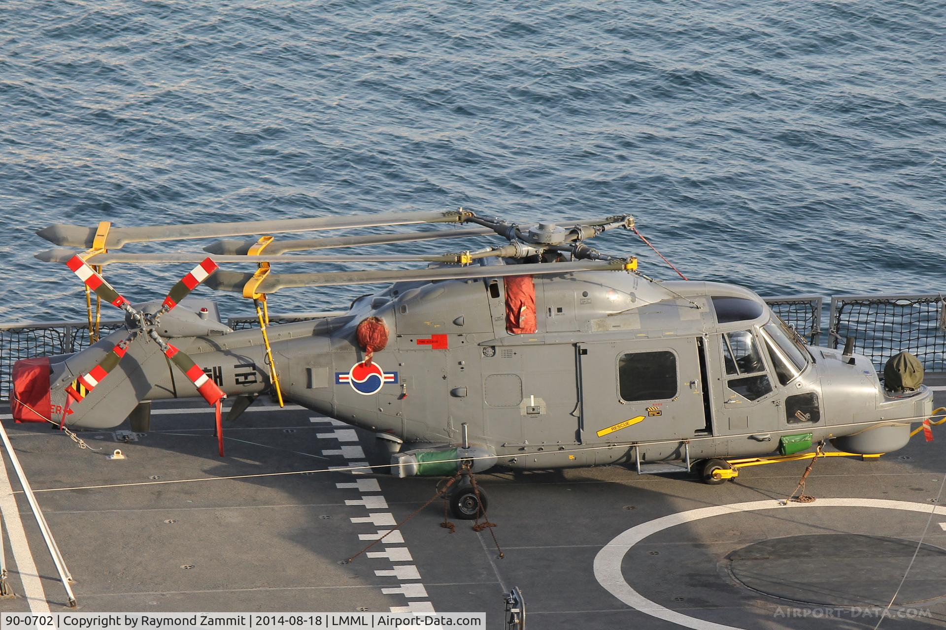 90-0702, 1989 Westland Lynx Mk.99 C/N 364, Westland Lynx Mk99 90-0702 in the Maltese Grand Harbour aboard the South Korean Navy ship ROKS Munmy the Great.
