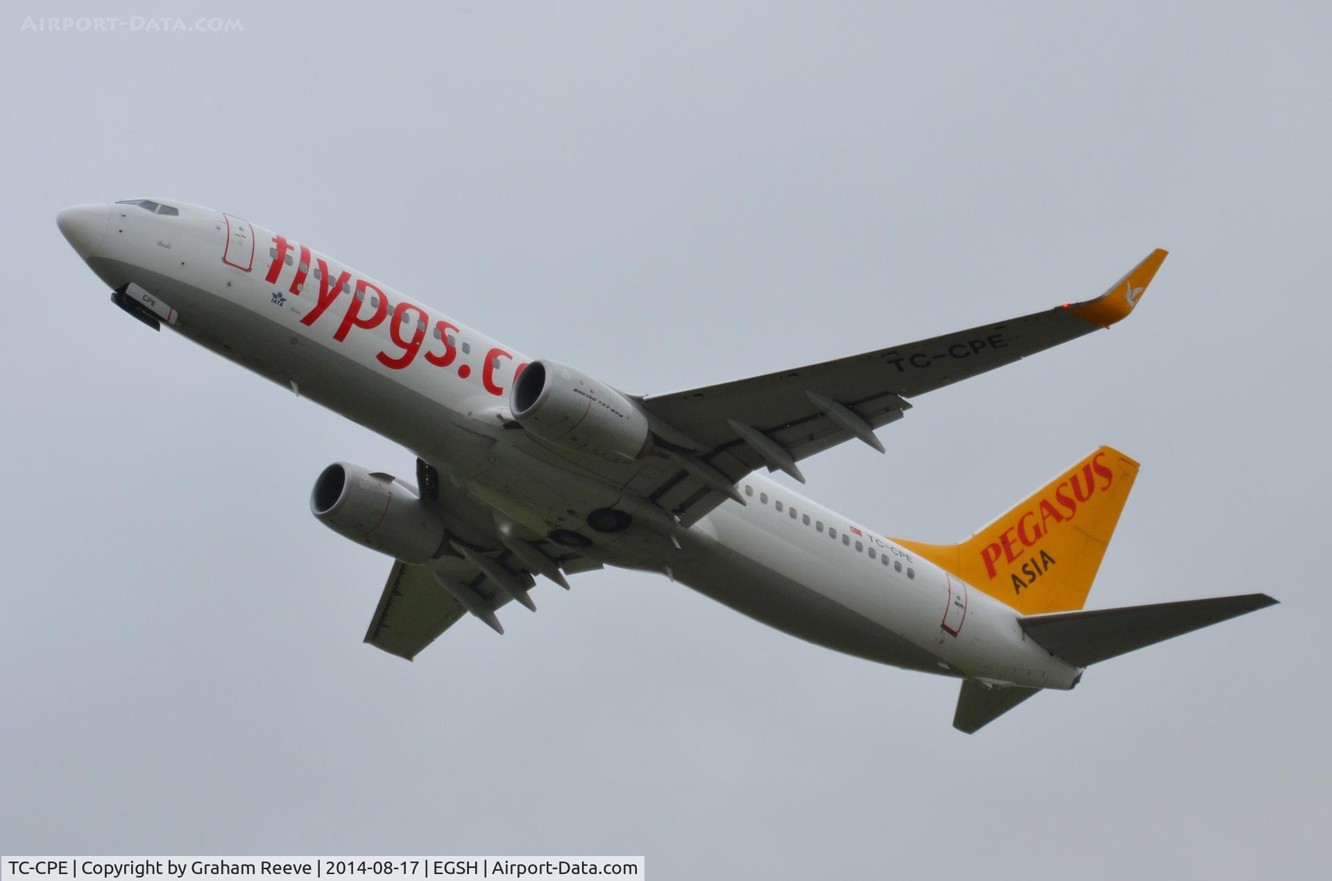 TC-CPE, 2012 Boeing 737-82R C/N 38178, Departing from Norwich.