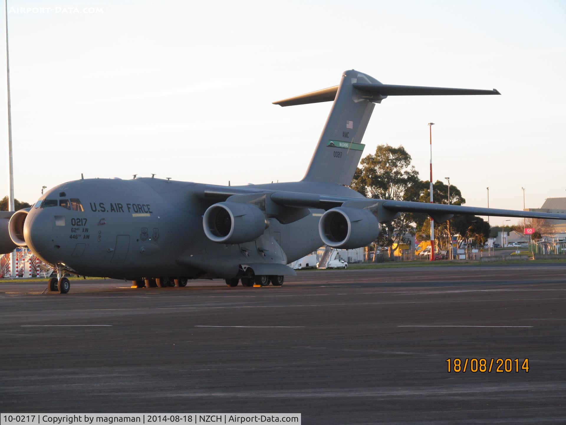 10-0217, Boeing C-17A Globemaster III C/N P-217, At Christchurch ready for ice runway work in antartica