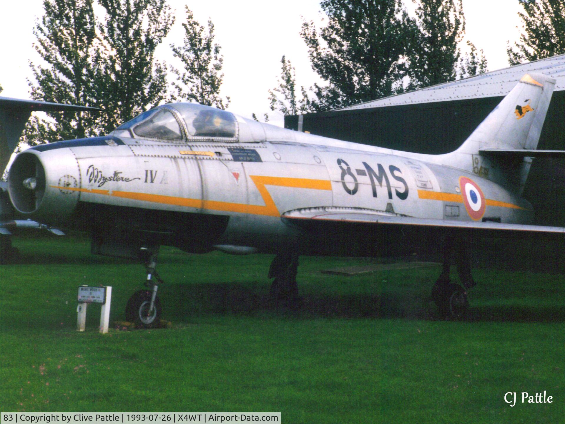 83, Dassault MD-454 Mystere IVA C/N 83, Scanned from print. Mystere 83/coded 8-MS at the Newark Air Museum in July 1993