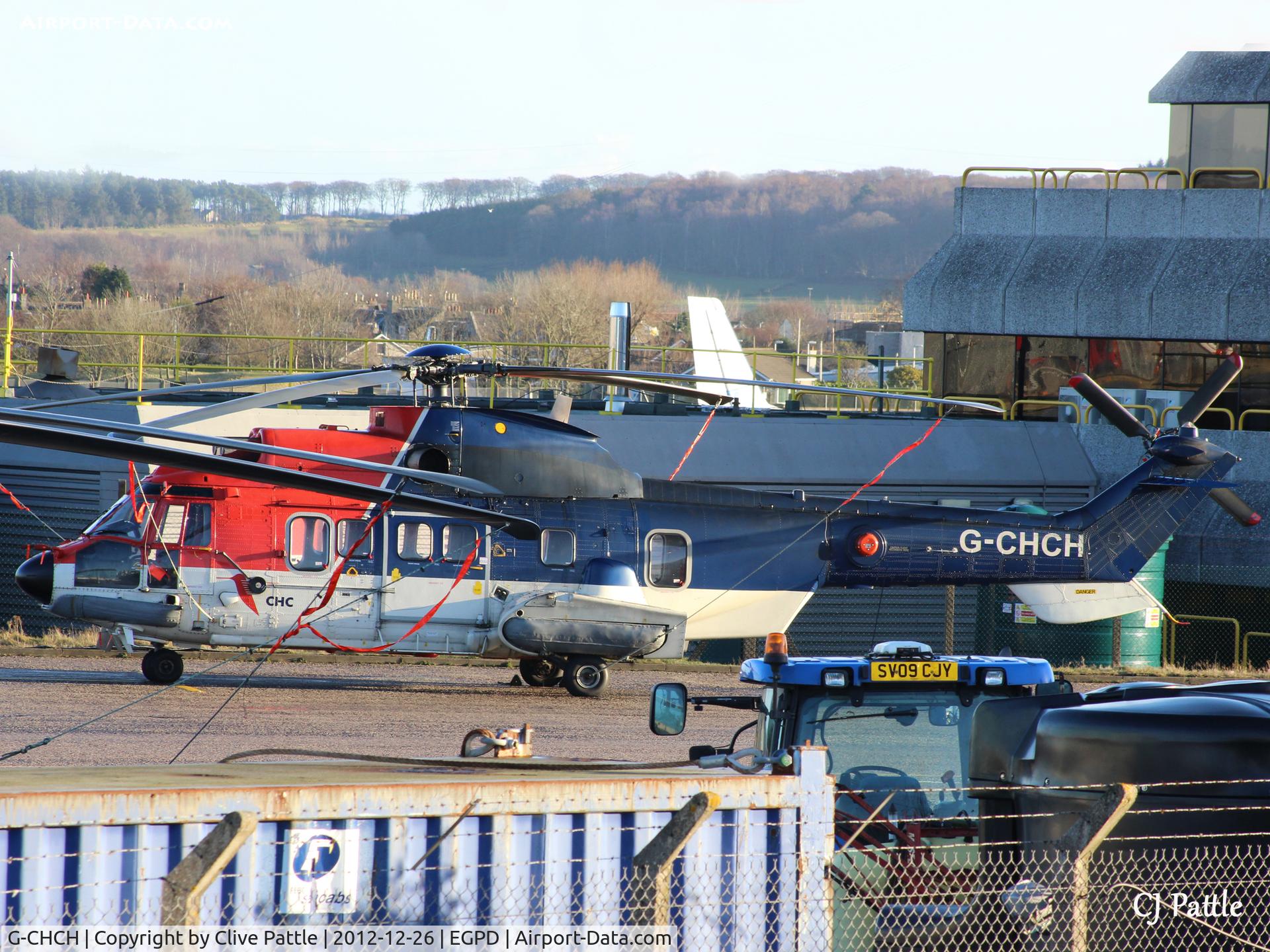 G-CHCH, 2003 Eurocopter AS-332L2 Super Puma Mk2 C/N 2601, Tucked in between the hangars at Aberdeen EGPD