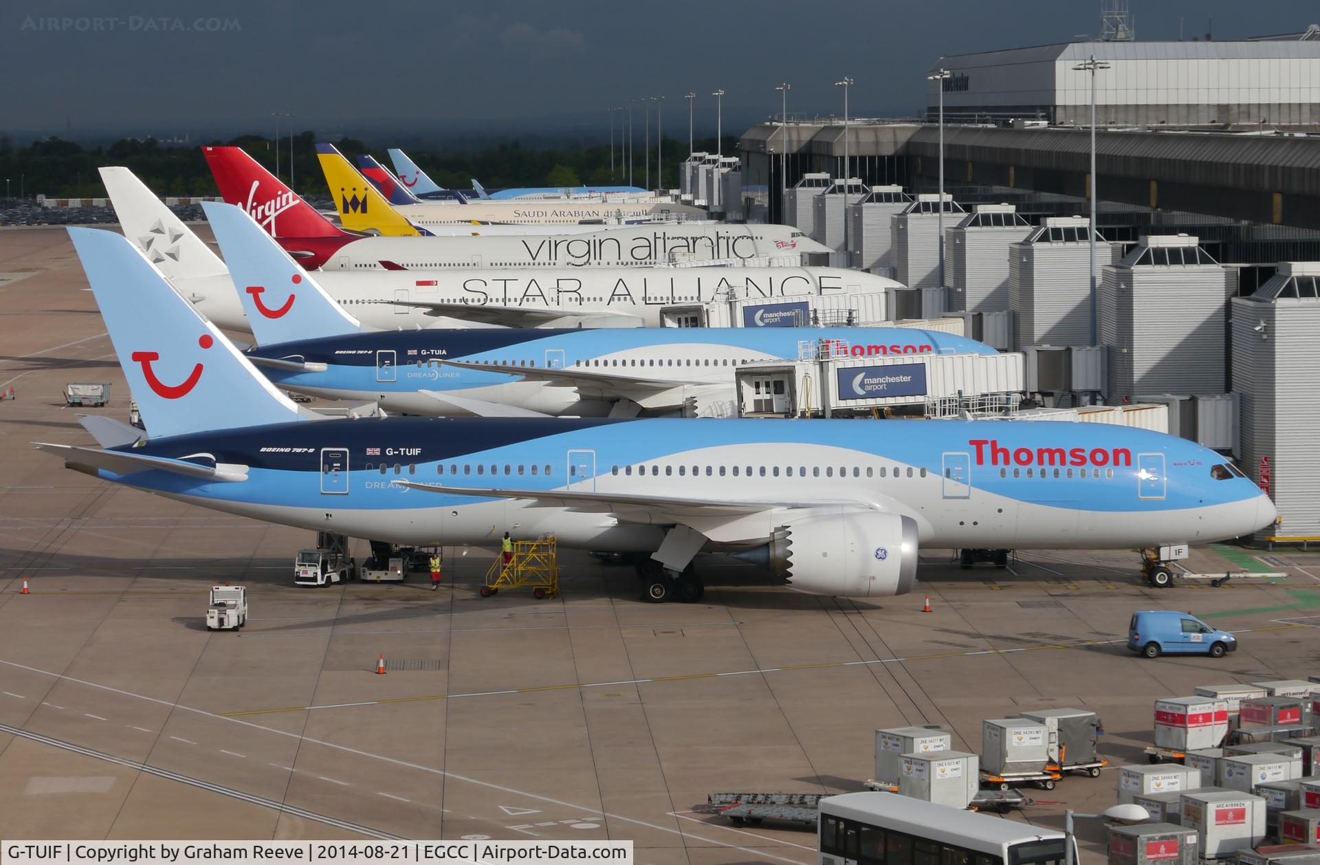 G-TUIF, 2014 Boeing 787-8 Dreamliner C/N 36428, On stand at Manchester.
