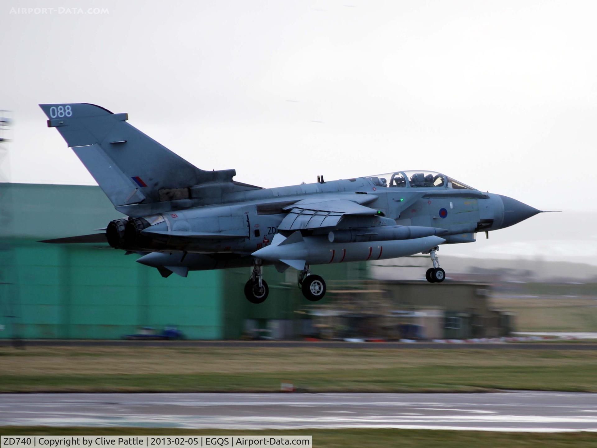 ZD740, 1984 Panavia Tornado GR.4 C/N 360/BS124/3166, About to touch down at Lossie