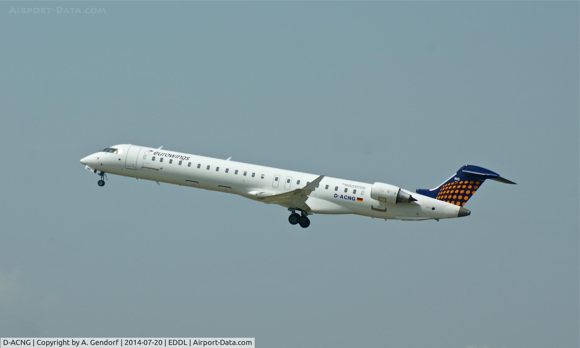 D-ACNG, 2009 Bombardier CRJ-900LR (CL-600-2D24) C/N 15245, Eurowings (Germanwings sticker), is here climbing out Düsseldorf Int'l(EDDL)