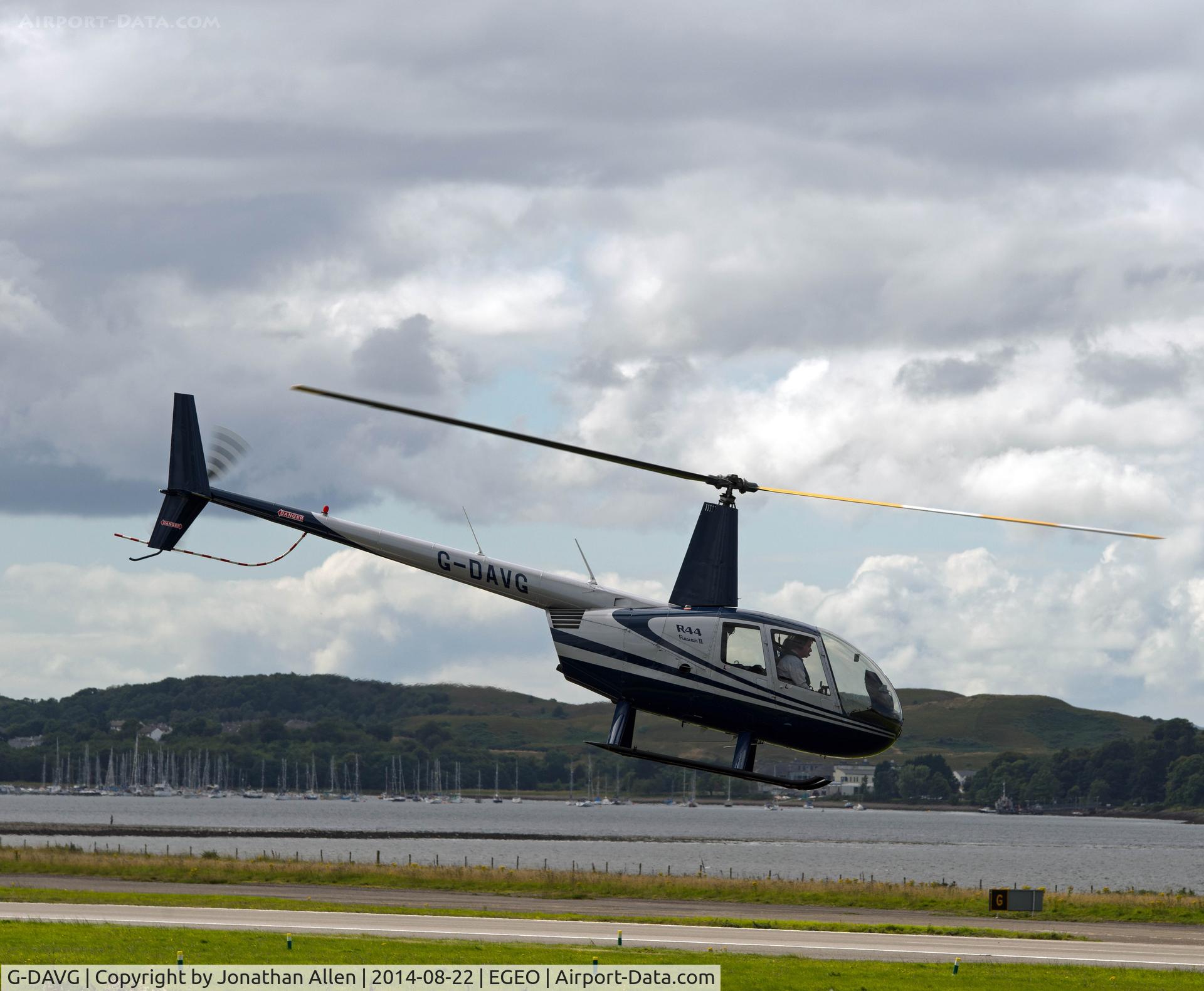 G-DAVG, 2003 Robinson R44 Raven II C/N 10038, Taking-off from Oban Airport.