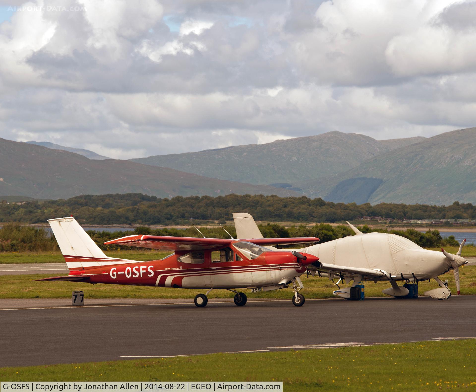 G-OSFS, 1973 Reims F177RG Cardinal RG C/N 177RG0082, In the parking area, Oban Airport.