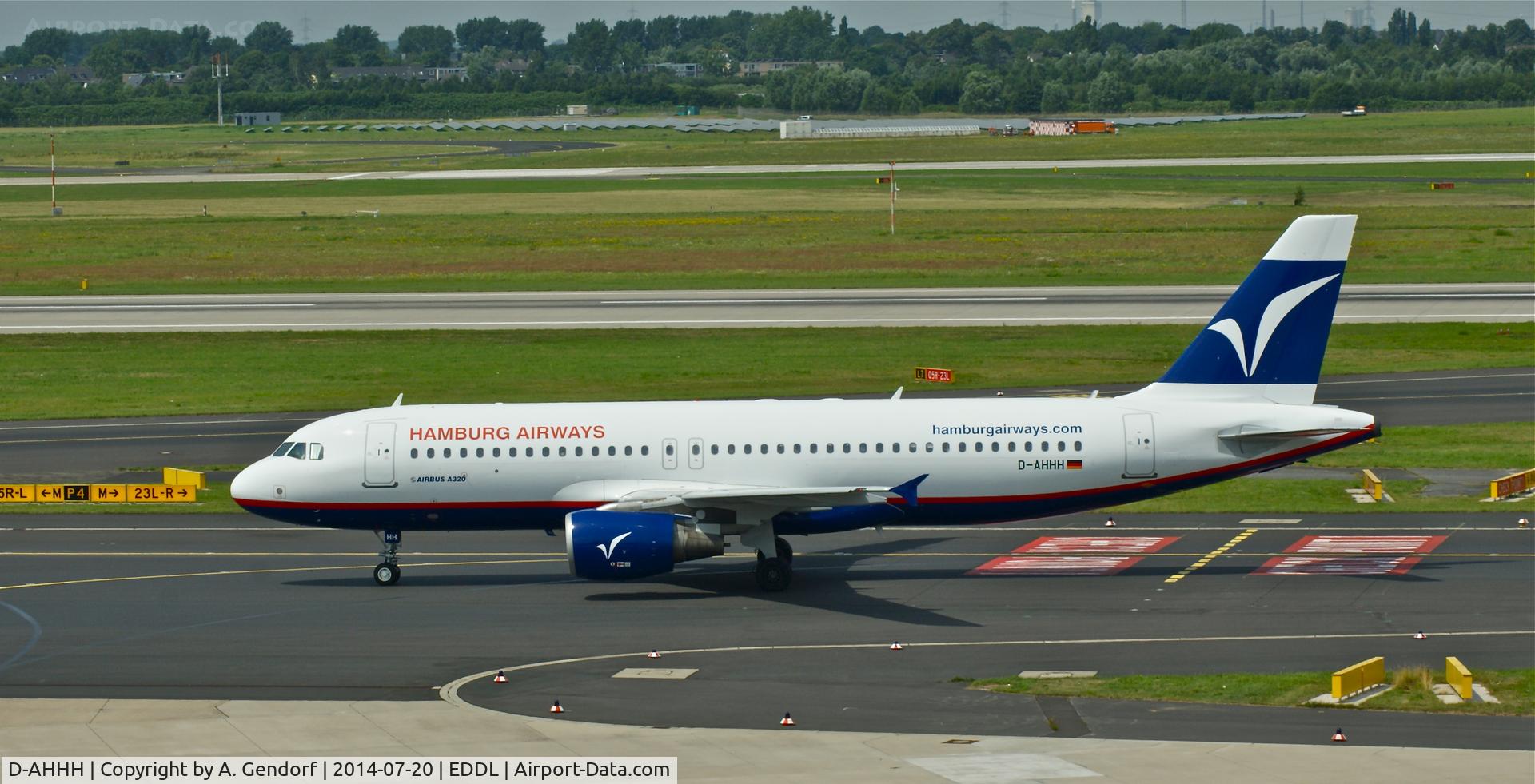 D-AHHH, 1997 Airbus A320-214 C/N 714, Hamburg Airways, is here at Düsseldorf Int'l(EDDL)