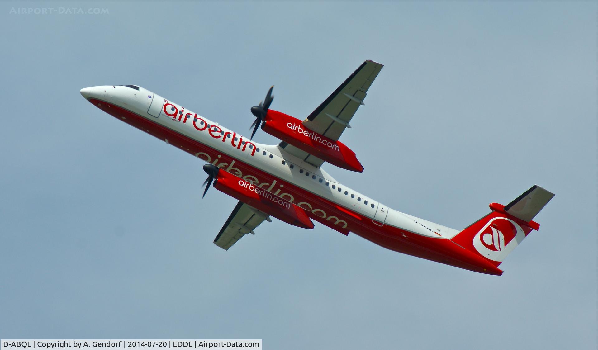 D-ABQL, 2007 Bombardier DHC-8-402 Dash 8 C/N 4184, Luftfahrtgesellschaft Walter (Air Berlin cs.), seen here shortly after take off RWY 23L at Düsseldorf Int'l(EDDL)