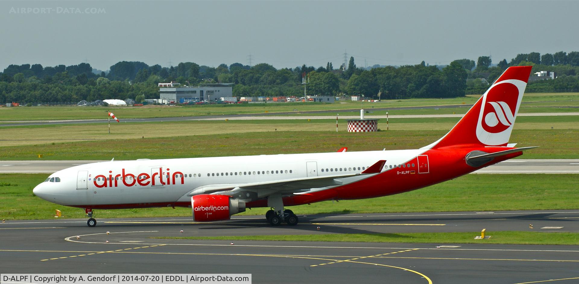 D-ALPF, 2002 Airbus A330-223 C/N 476, Air Berlin, is here on the taxiway just after arrival from Abu Dhabi(OMAA), at Düsseldorf Int'l(EDDL)