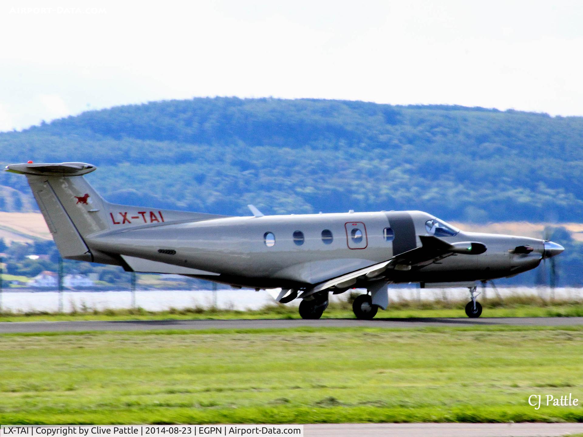 LX-TAI, 2008 Pilatus PC-12/47E C/N 1008, Another exotic and unusual visitor to Dundee on the same day ! - PC-12 LX-TAI touches down.