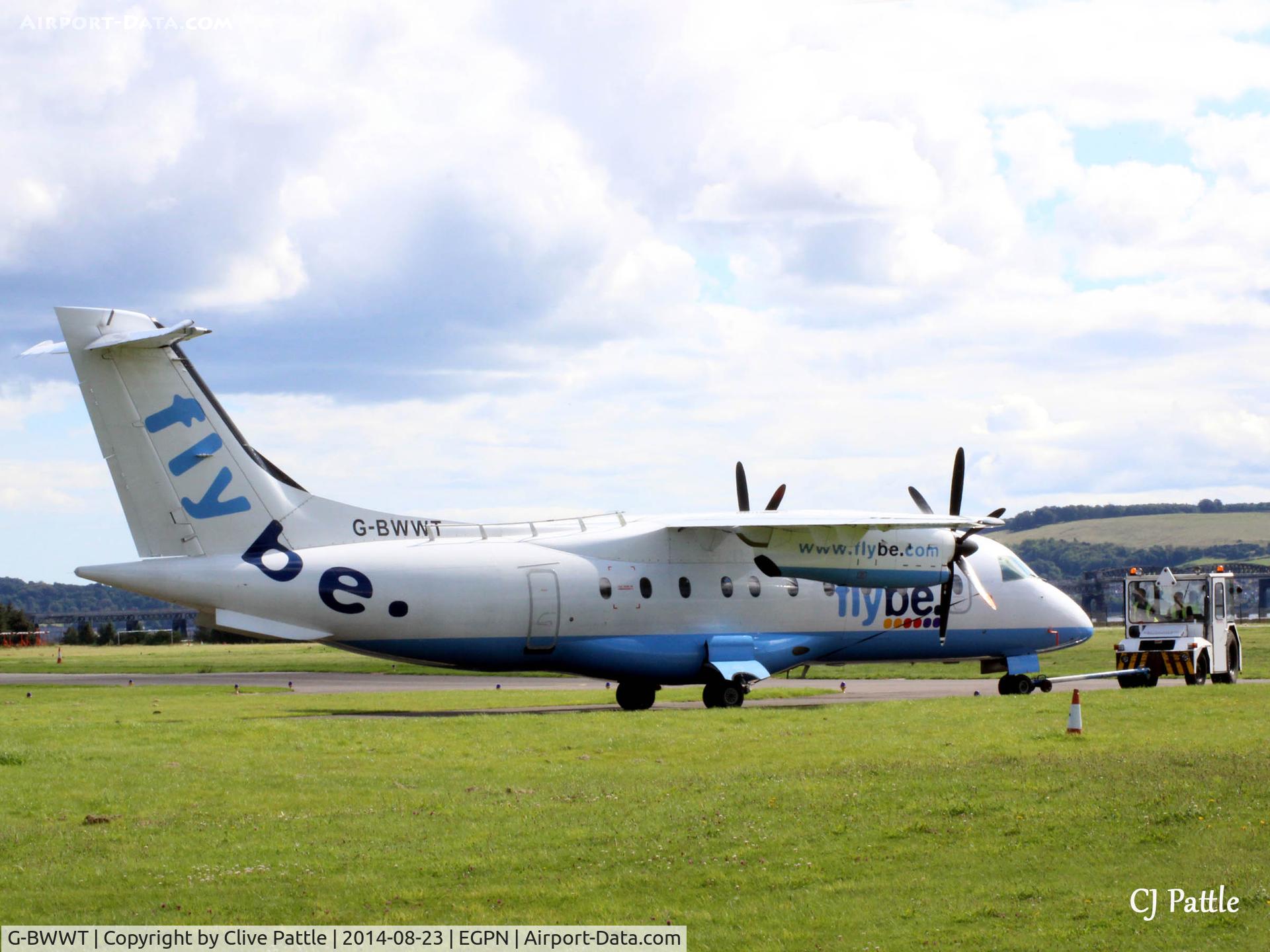 G-BWWT, 1995 Dornier 328-100 C/N 3022, Flybe Dornier G-BWWT is pushed back into the Flybe Engineering facilty at Dundee Riverside EGPN.