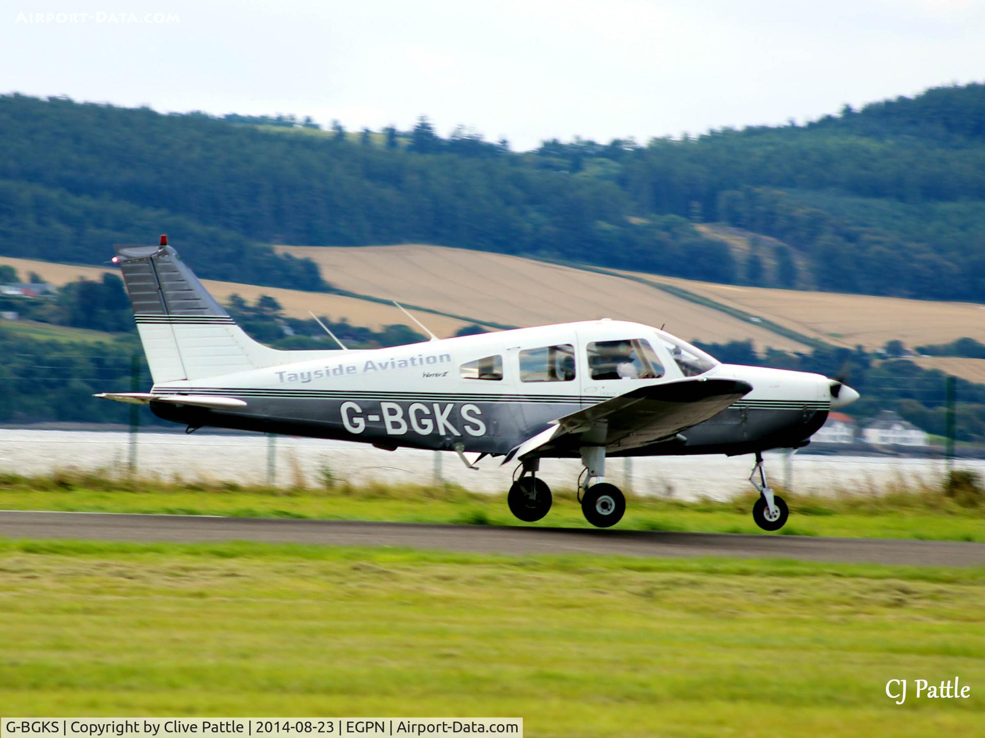 G-BGKS, 1978 Piper PA-28-161 Cherokee Warrior II C/N 28-7916221, Just about to touch down at Dundee Riverside EGPN, based Cherokee G-BGKS of Tayside Aviation.