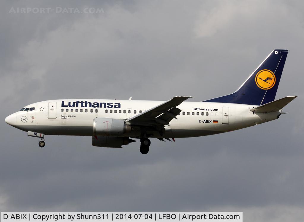 D-ABIX, 1991 Boeing 737-530 C/N 24946, Landing rwy 32L with additional website titles on rear fuselage...