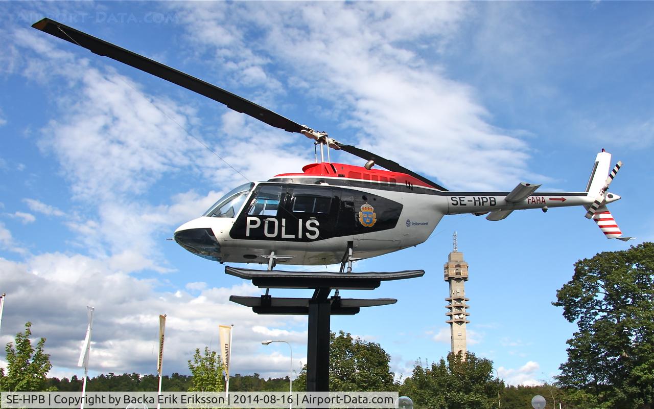 SE-HPB, 1970 Bell 206A JetRanger C/N 8204, Gate guard in front of the Police Museum just outside Stockholm, Sweden
