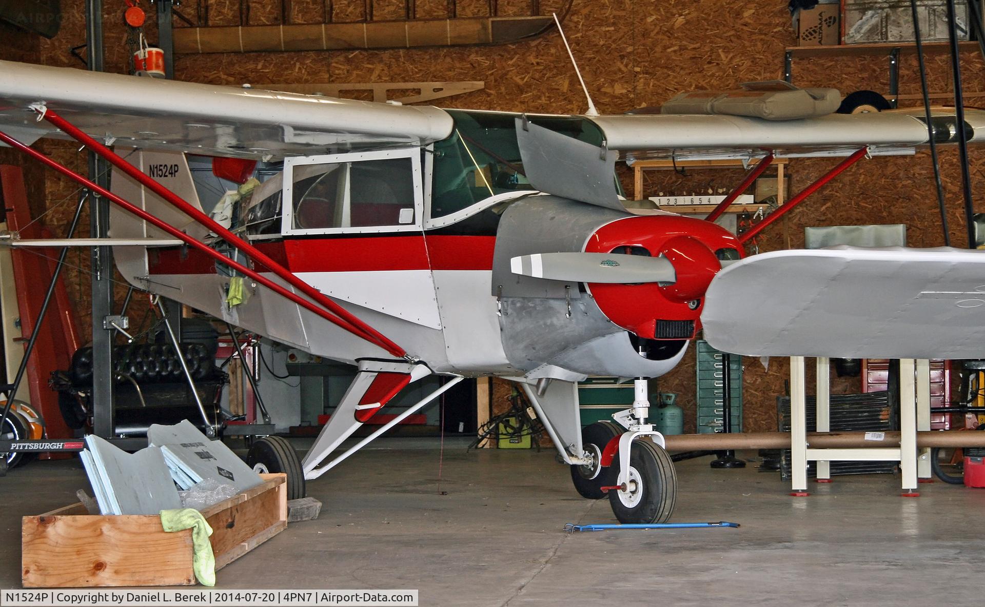 N1524P, 1954 Piper PA-22-135 Tri-Pacer C/N 22-2389, A lovely 1954-vintage Tri Pacer undergoes restoration in a corner of one of the hangars at Merritt Field, Eagle's Mere, PA.