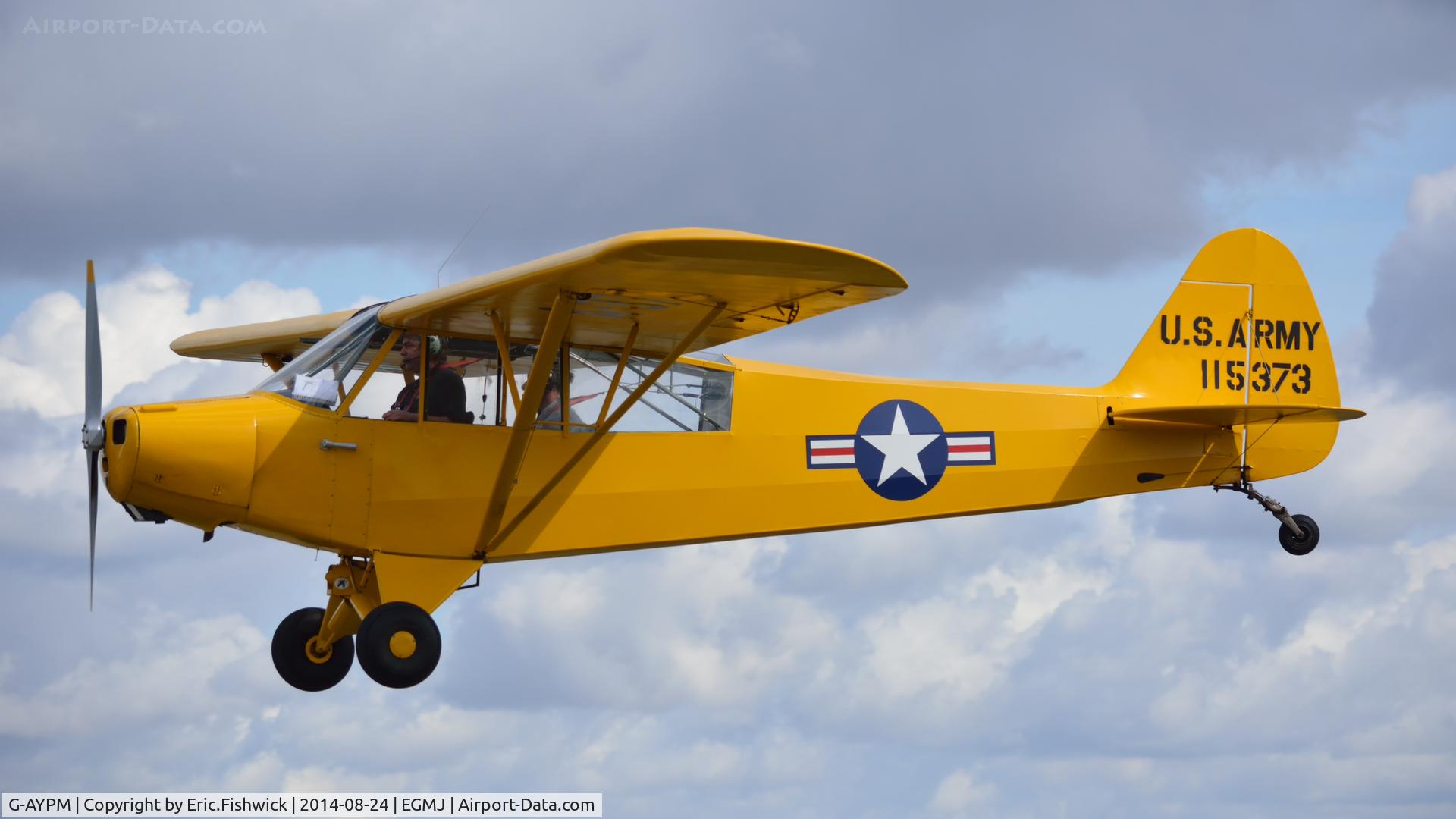 G-AYPM, 1951 Piper L-18C Super Cub C/N 18-1373, 41. G-AYPM arriving at a superb Little Gransden Air & Car Show, Aug. 2014.
