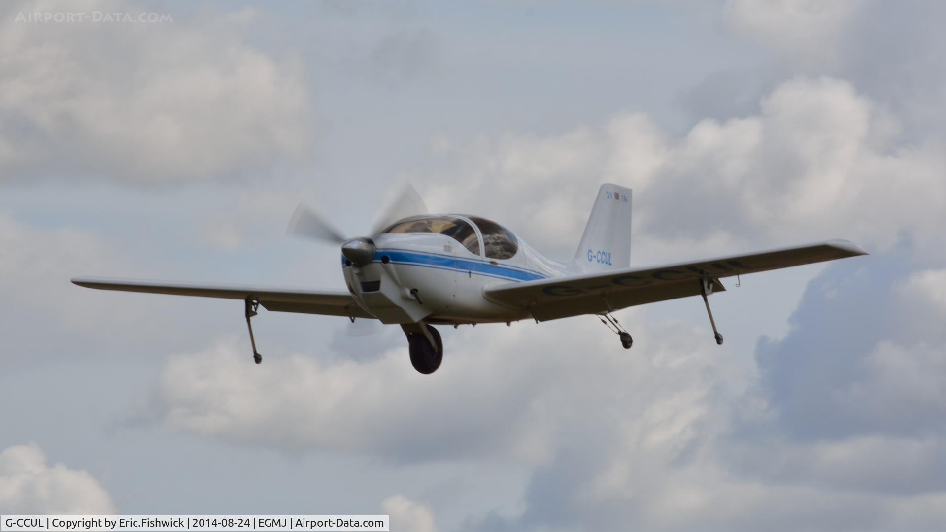 G-CCUL, 2004 Europa XS Monowheel C/N PFA 247-13119, 43. G-CCUL arriving at a superb Little Gransden Air & Car Show, Aug. 2014.