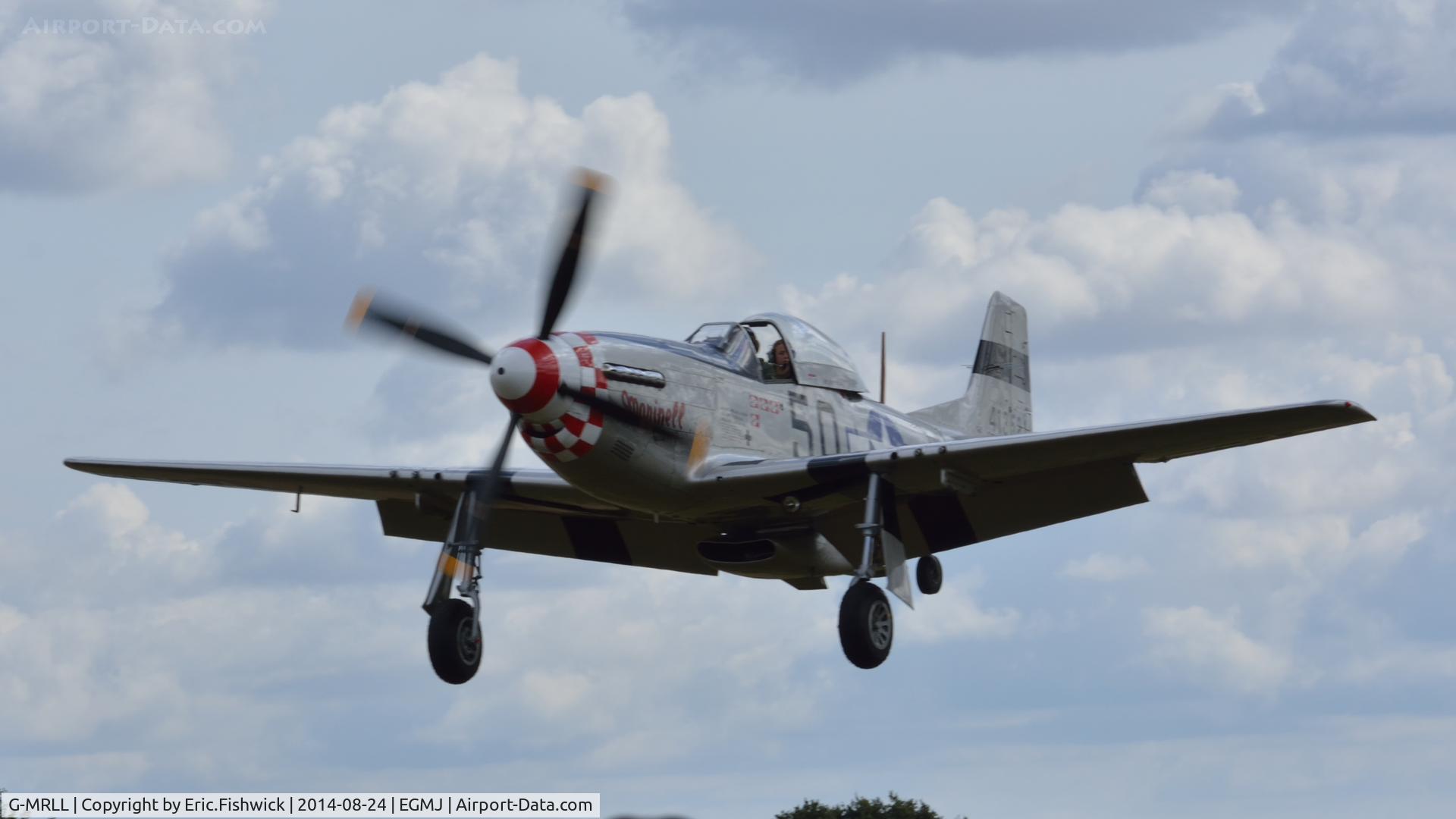 G-MRLL, 1943 North American P-51D Mustang C/N 109-27154, 43. G-CBEI arriving at a superb Little Gransden Air & Car Show, Aug. 2014.