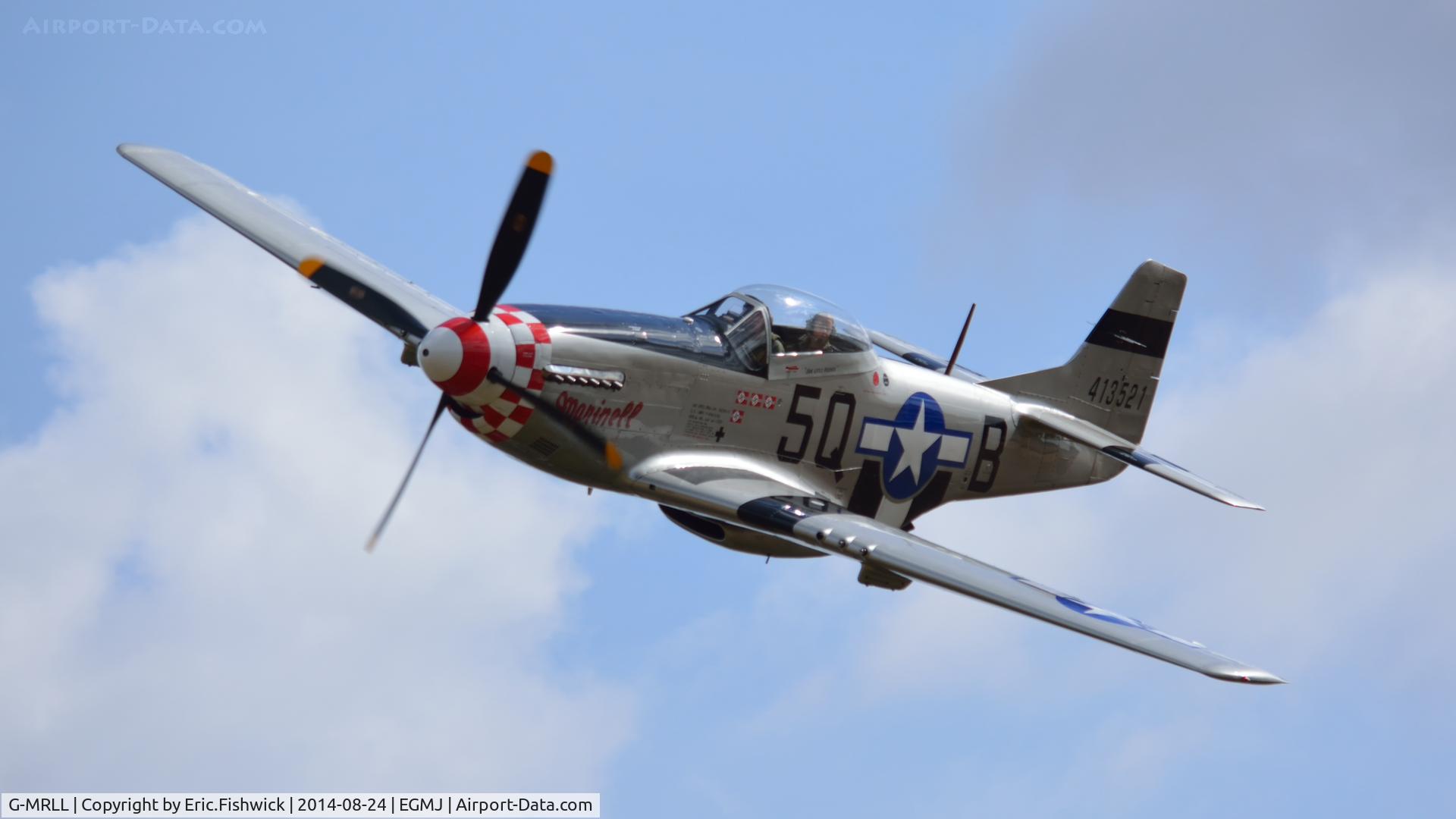 G-MRLL, 1943 North American P-51D Mustang C/N 109-27154, 43. G-MRLL arriving at a superb Little Gransden Air & Car Show, Aug. 2014.