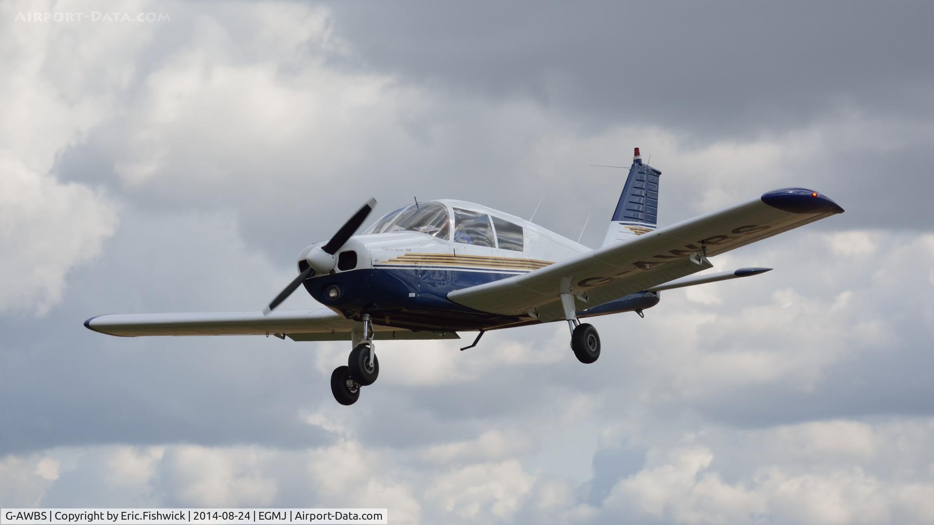 G-AWBS, 1968 Piper PA-28-140 Cherokee C/N 28-24331, 43. G-AWBS arriving at a superb Little Gransden Air & Car Show, Aug. 2014.