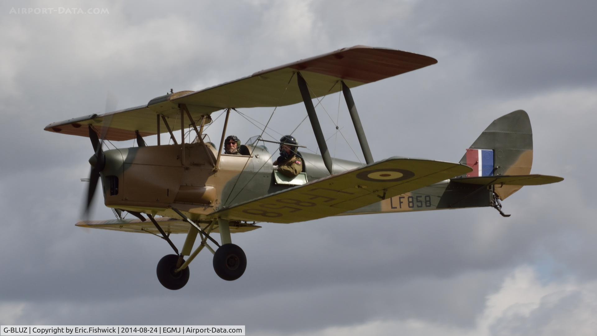 G-BLUZ, 1944 De Havilland DH.82B Queen Bee C/N 1435, 43. G-BLUZ (LF858) arriving at a superb Little Gransden Air & Car Show, Aug. 2014.