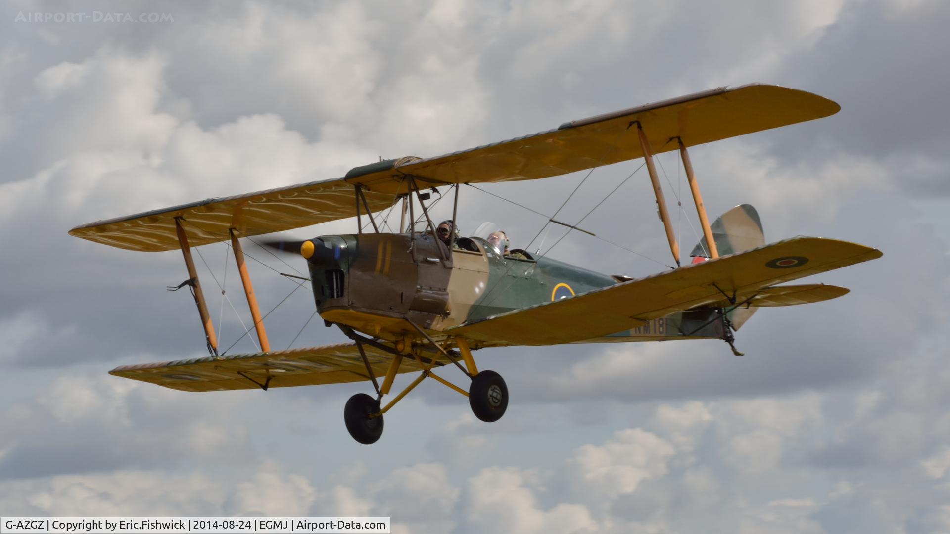 G-AZGZ, 1944 De Havilland DH-82A Tiger Moth II C/N 86489, G-AZGZ (NM181) arriving at a superb Little Gransden Air & Car Show, Aug. 2014.