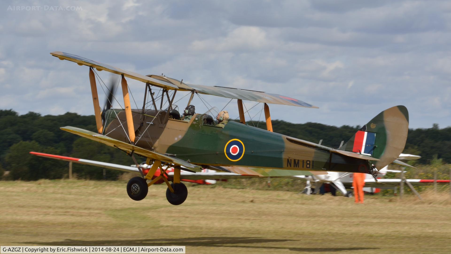 G-AZGZ, 1944 De Havilland DH-82A Tiger Moth II C/N 86489, 41. G-AZGZ arriving at a superb Little Gransden Air & Car Show, Aug. 2014.
