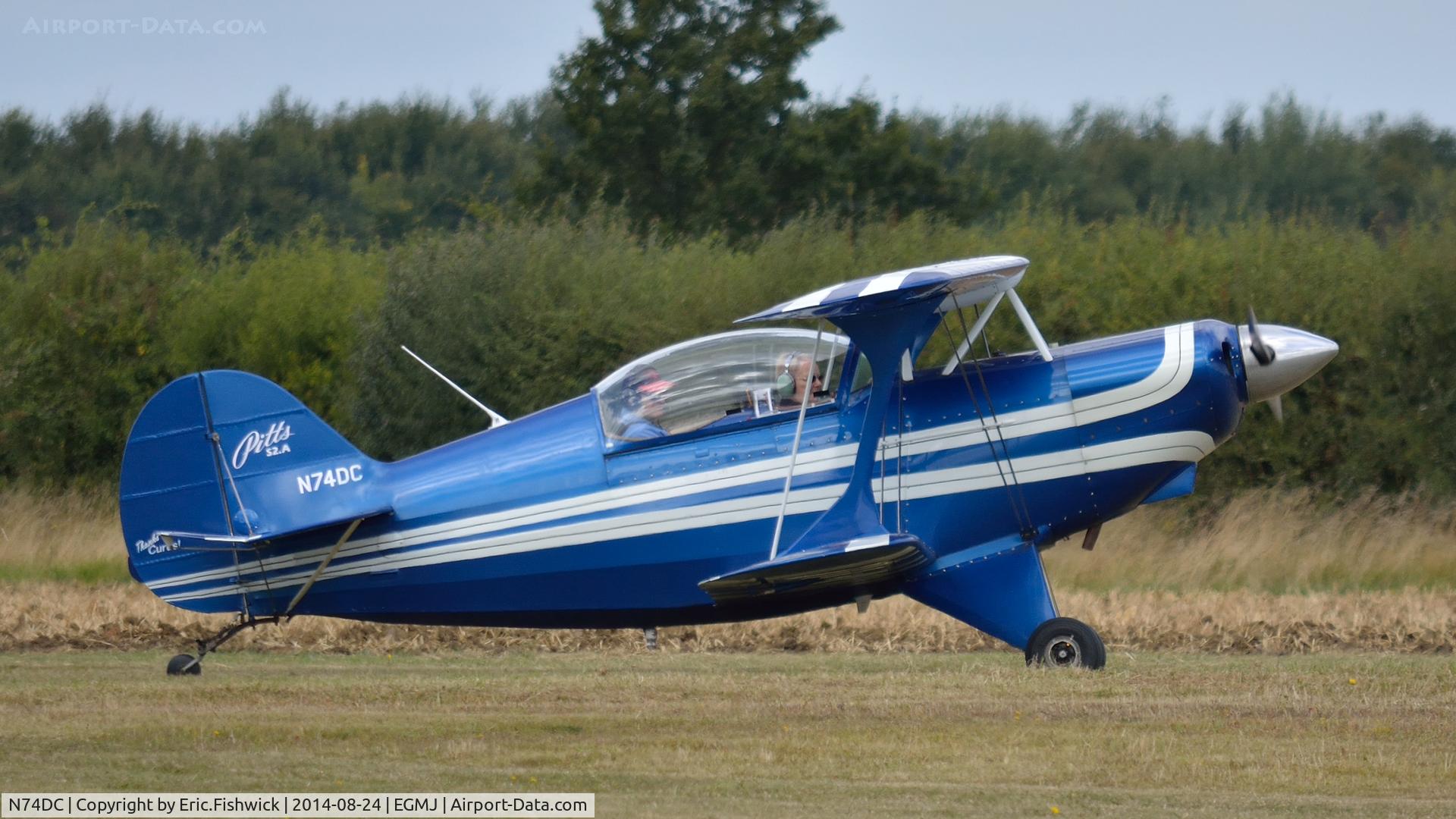 N74DC, 1980 Aerotek Pitts S-2A Special C/N 2228, 2. N74DC arriving at a superb Little Gransden Air & Car Show, Aug. 2014.