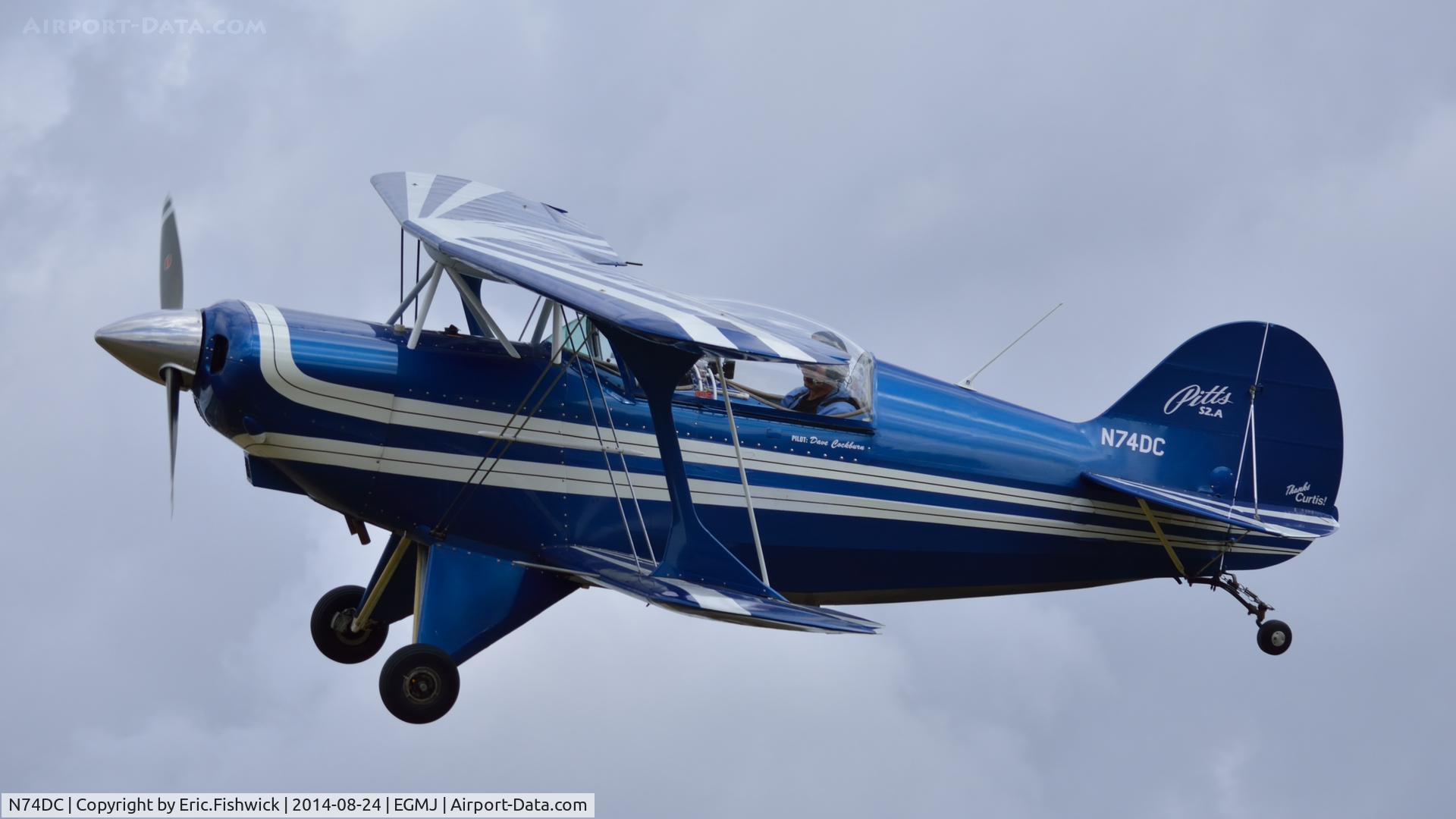 N74DC, 1980 Aerotek Pitts S-2A Special C/N 2228, 43. N74DC arriving at a superb Little Gransden Air & Car Show, Aug. 2014.