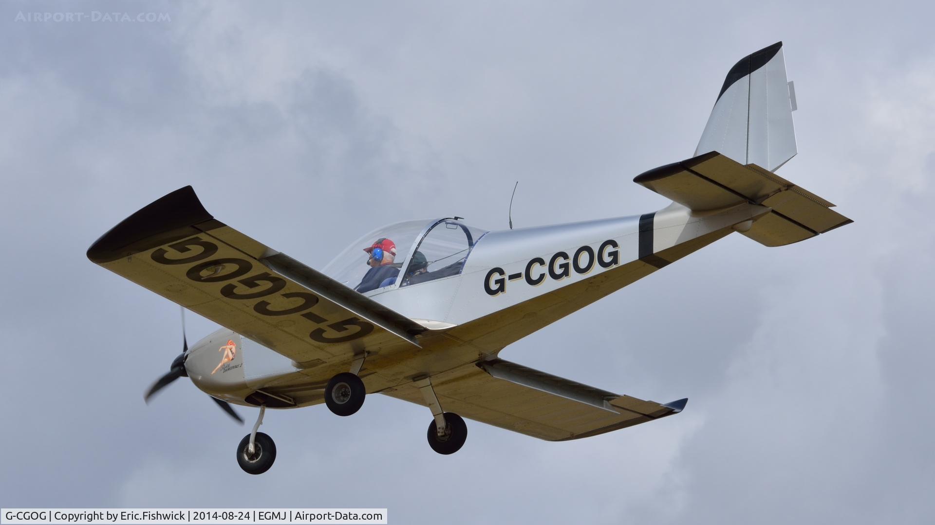 G-CGOG, 2010 Aerotechnik EV-97A Eurostar C/N LAA 315A-14980, 44. G-CGOG arriving at a superb Little Gransden Air & Car Show, Aug. 2014.
