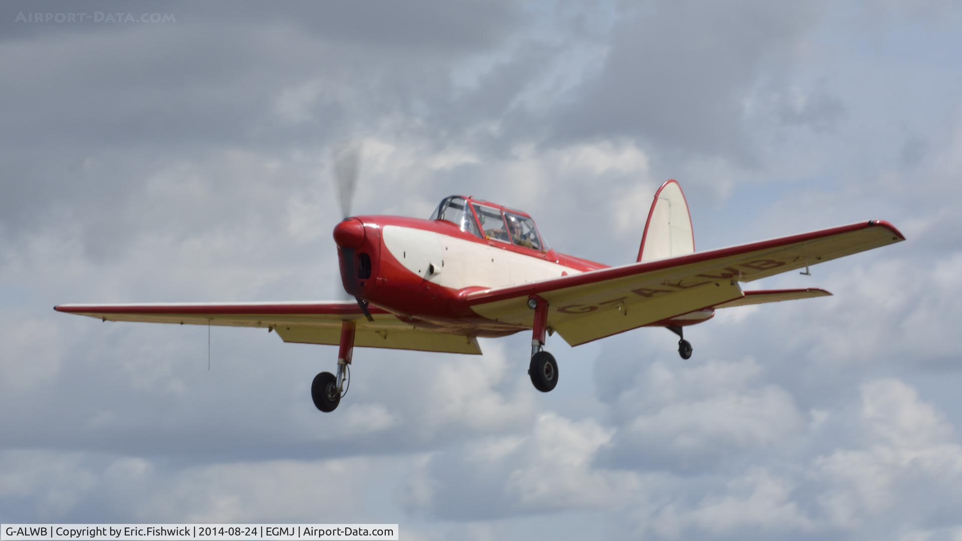 G-ALWB, 1950 De Havilland DHC-1 Chipmunk 22A C/N C1/0100, 43. G-ALWB arriving at a superb Little Gransden Air & Car Show, Aug. 2014.