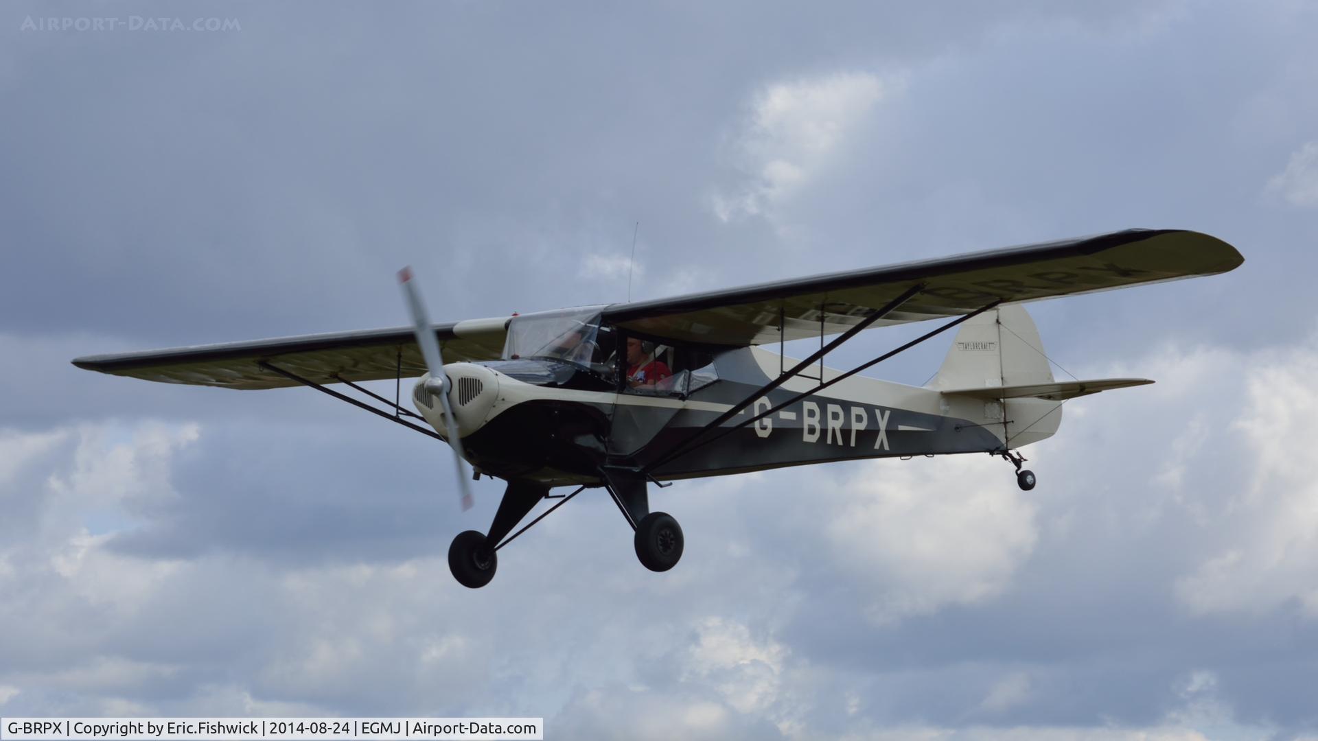 G-BRPX, 1945 Taylorcraft BC-12D Twosome C/N 6462, 43. G-BRPX arriving at a superb Little Gransden Air & Car Show, Aug. 2014.