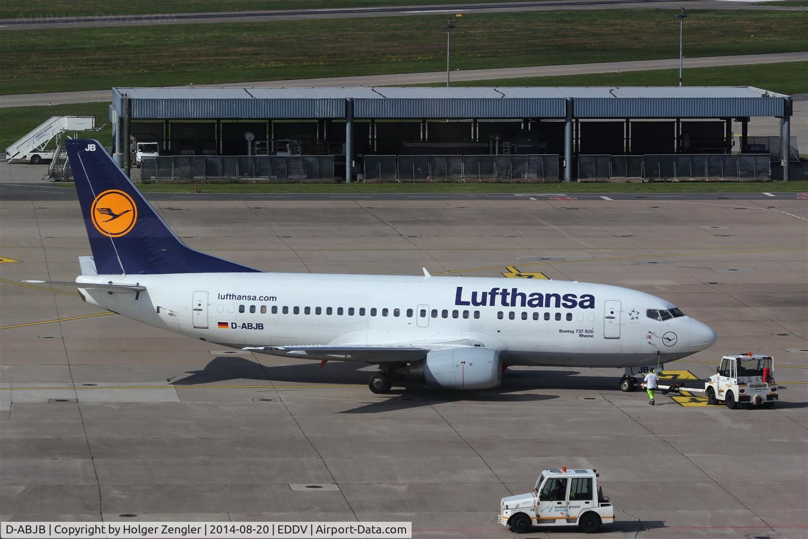 D-ABJB, 1991 Boeing 737-530 C/N 25271, FRA shuttle is leaving HAJ via rwy 27R....