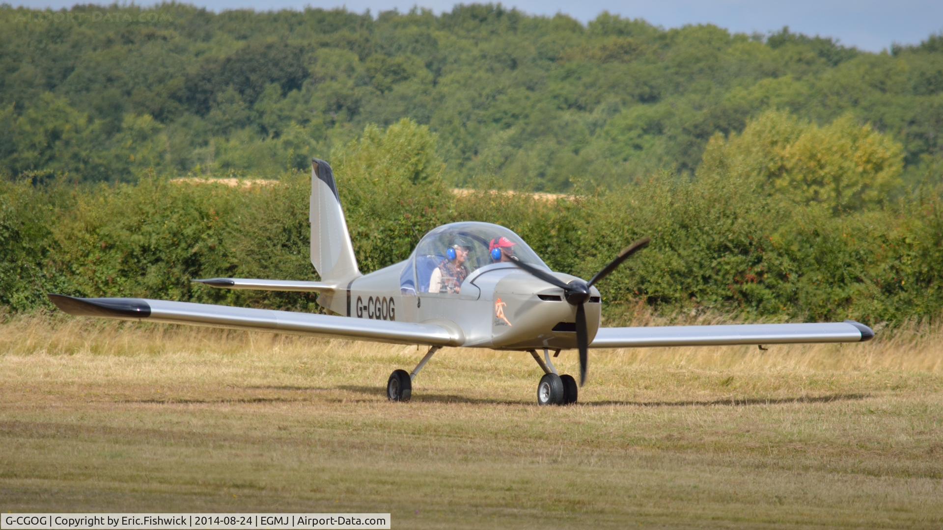 G-CGOG, 2010 Aerotechnik EV-97A Eurostar C/N LAA 315A-14980, 3. G-CGOG  arriving at a superb Little Gransden Air & Car Show, Aug. 2014.