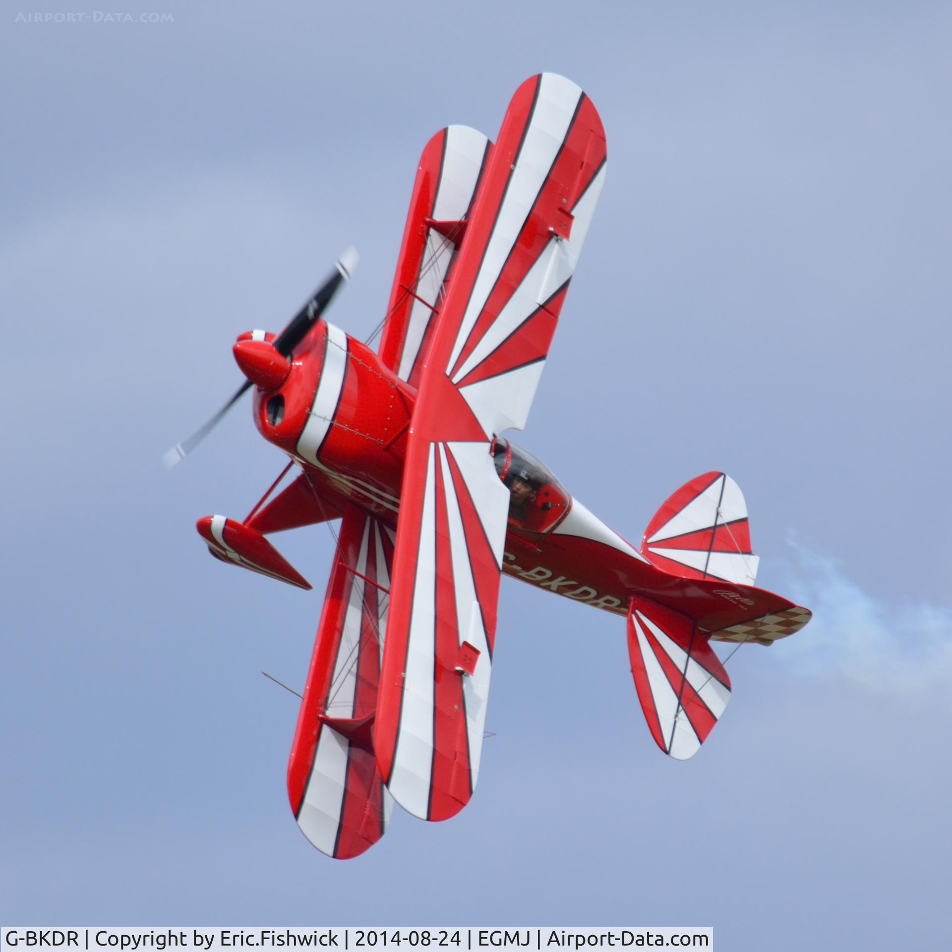 G-BKDR, 1982 Pitts S-1S Special C/N PFA 009-10654, 43. G-BKDR in exhilarating mood at a superb Little Gransden Air & Car Show, Aug. 2014.
