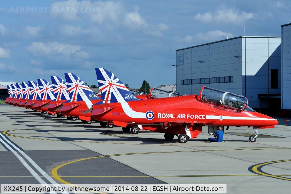 XX245, 1978 Hawker Siddeley Hawk T.1 C/N 081/312081, Red Arrows at rest 2014.