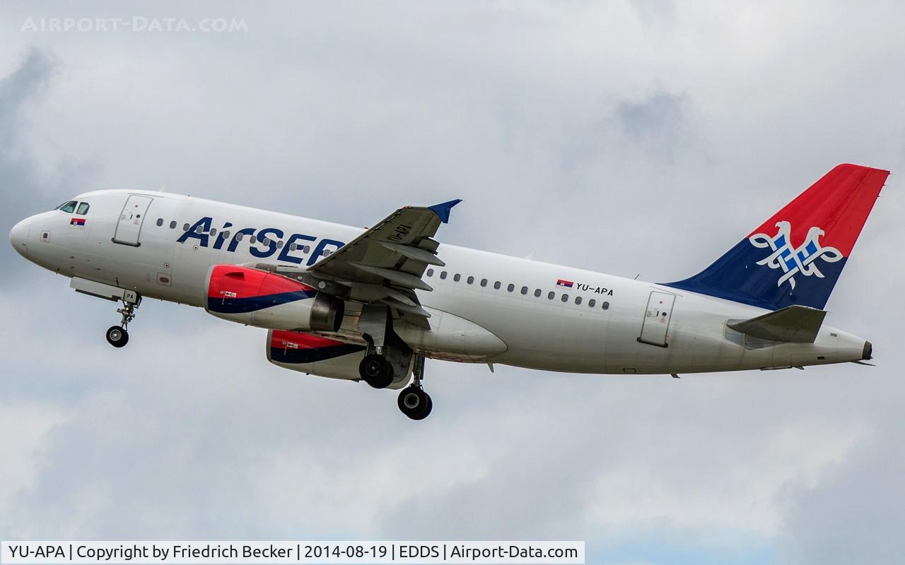 YU-APA, 2004 Airbus A319-132 C/N 2277, departure from Stuttgart