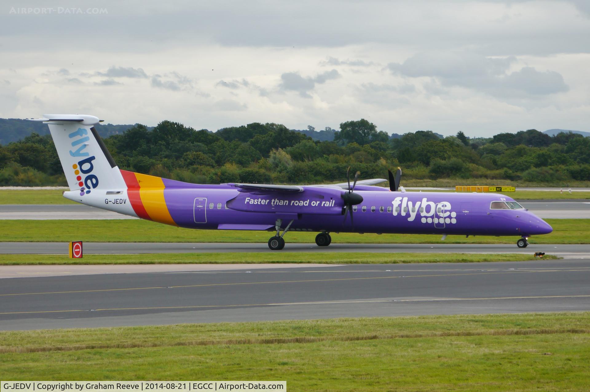 G-JEDV, 2004 De Havilland Canada DHC-8-402Q Dash 8 C/N 4090, Just landed at Manchester.