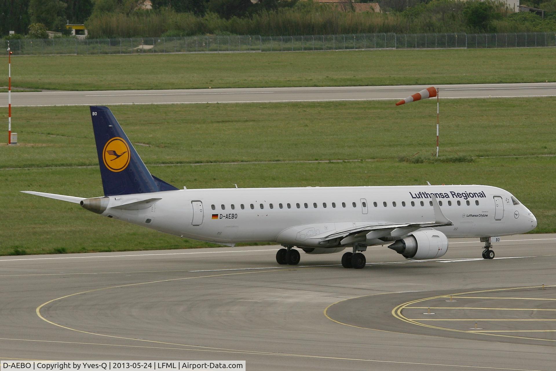 D-AEBO, 2012 Embraer 195LR (ERJ-190-200LR) C/N 19000542, Embraer ERJ-190-200LR 195LR, Holding point Rwy 31R, Marseille-Provence Airport (LFML-MRS)