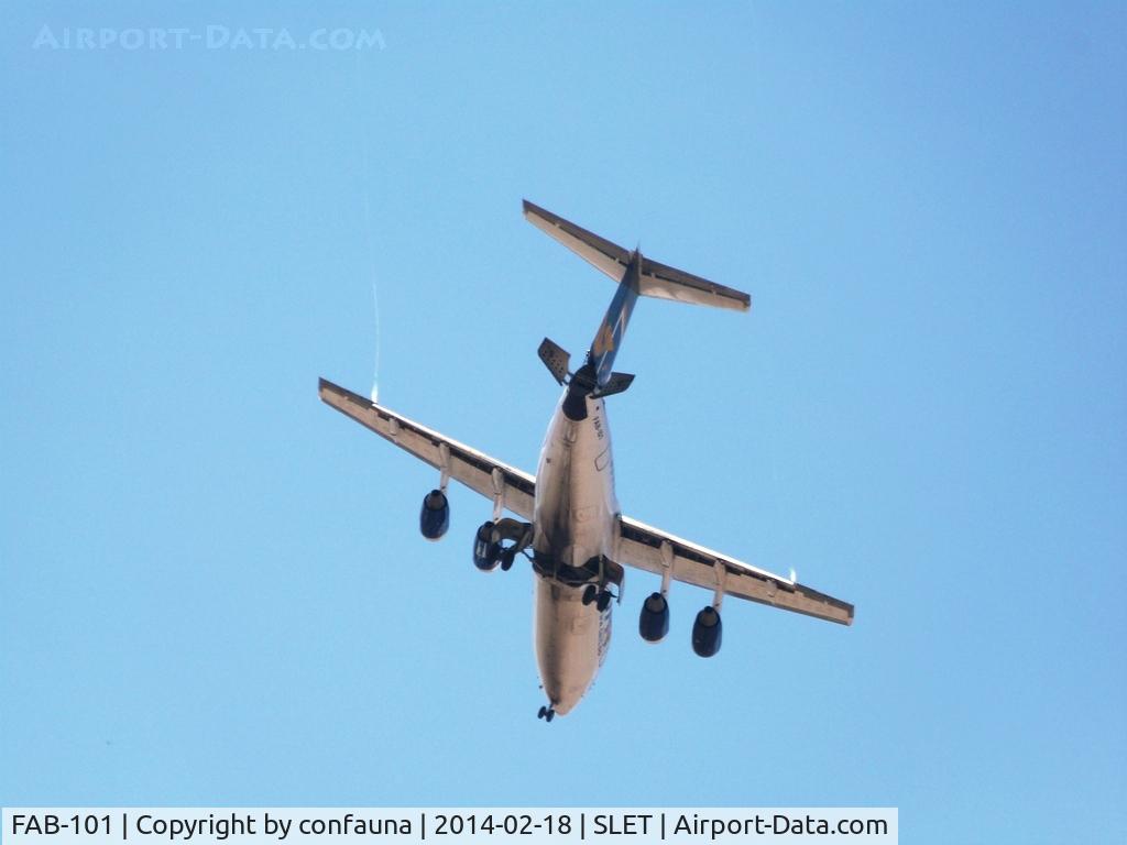 FAB-101, 1985 British Aerospace BAe.146-200 C/N E2041, FAB-101 arriving to SLET and deploying air brakes
