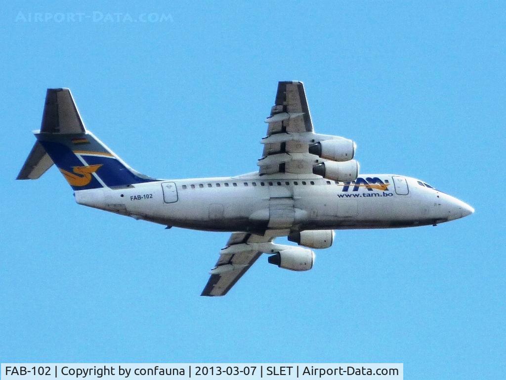 FAB-102, 1984 British Aerospace BAe.146 200 C/N E2023, TAM leaving El Trompillo