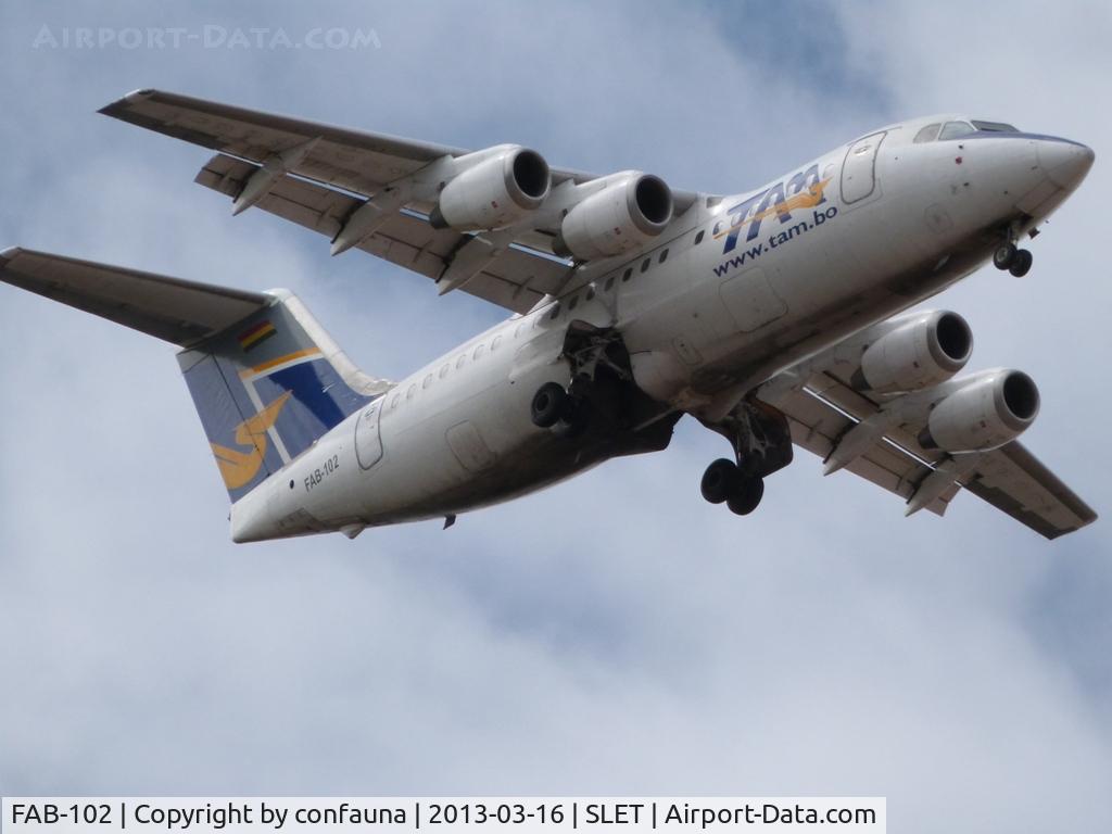 FAB-102, 1984 British Aerospace BAe.146 200 C/N E2023, TAM arriving to El Trompillo