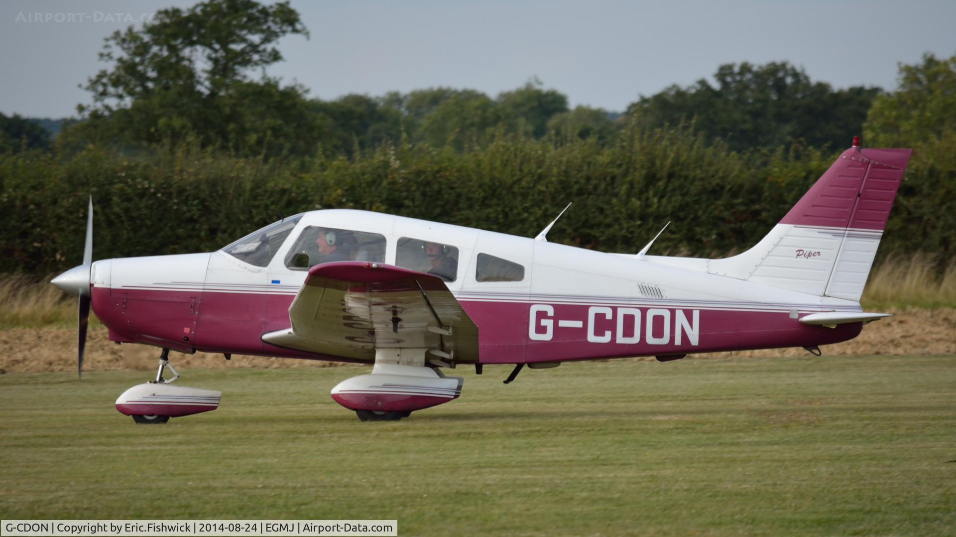 G-CDON, 1982 Piper PA-28-161 Cherokee Warrior II C/N 28-8216185, 41. G-CDON departing the superb Little Gransden Air & Car Show, Aug. 2014.