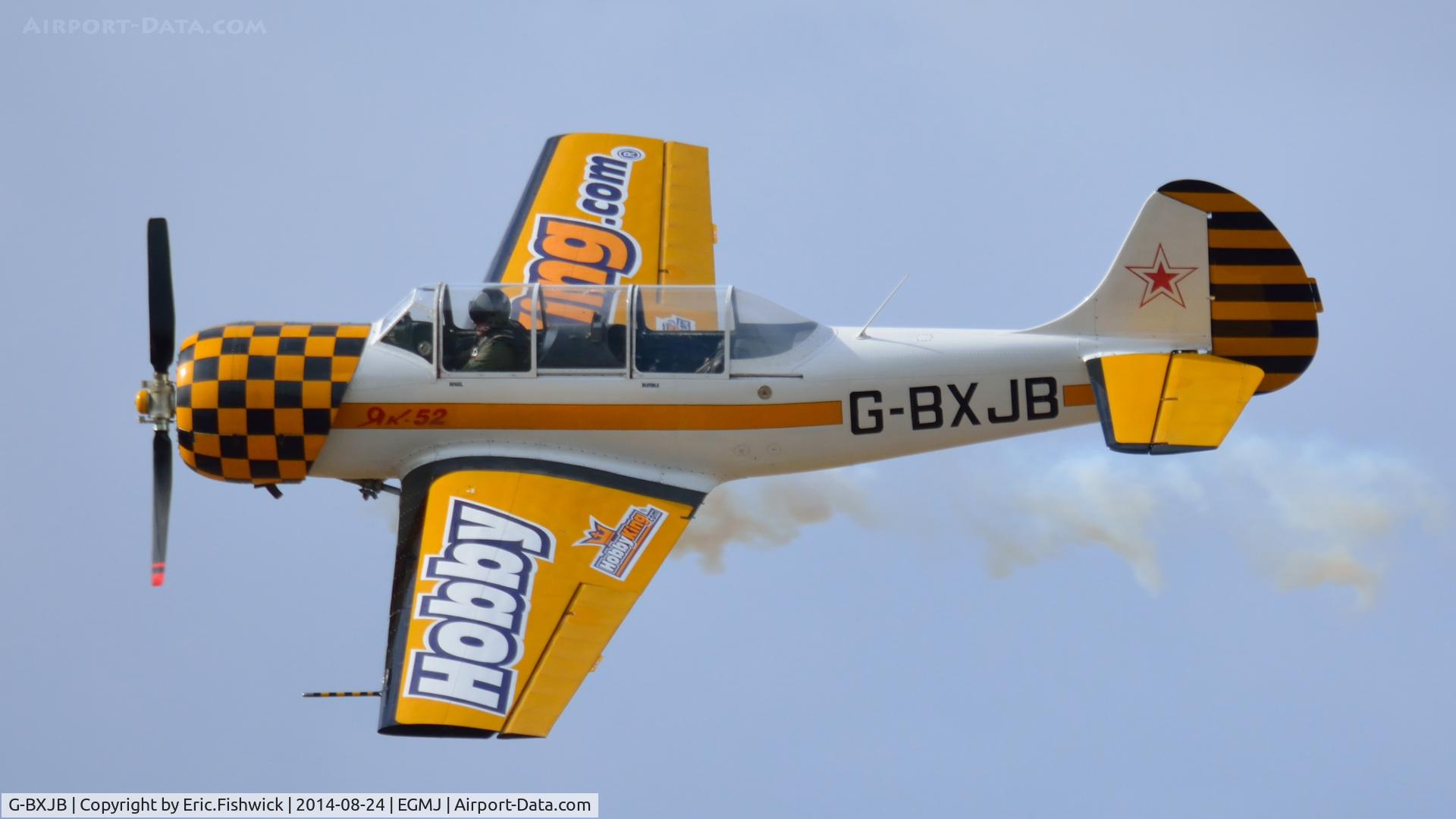 G-BXJB, 1987 Bacau Yak-52 C/N 877403, 41. G-BXJB in display mode at a superb Little Gransden Air & Car Show, Aug. 2014.
