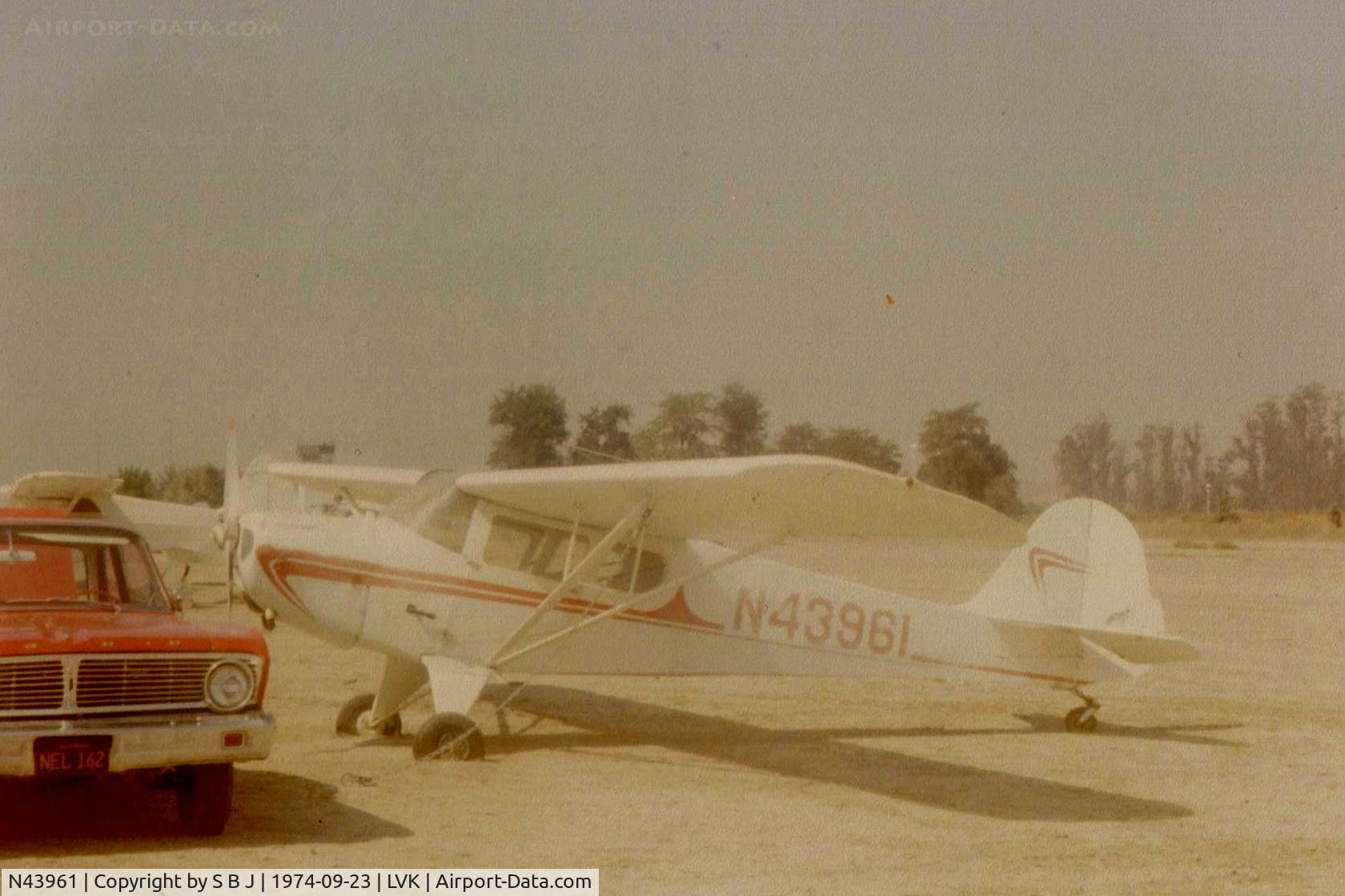 N43961, 1946 Taylorcraft BC12-D C/N 7620, 961 at the Livermore airport after purchase in 1973.It had been sitting for (see tires) many years. 