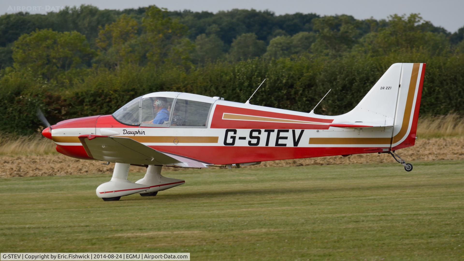 G-STEV, 1967 CEA Jodel DR-221 Dauphin C/N 61, 41. G-STEV departing the superb Little Gransden Air & Car Show, Aug. 2014.