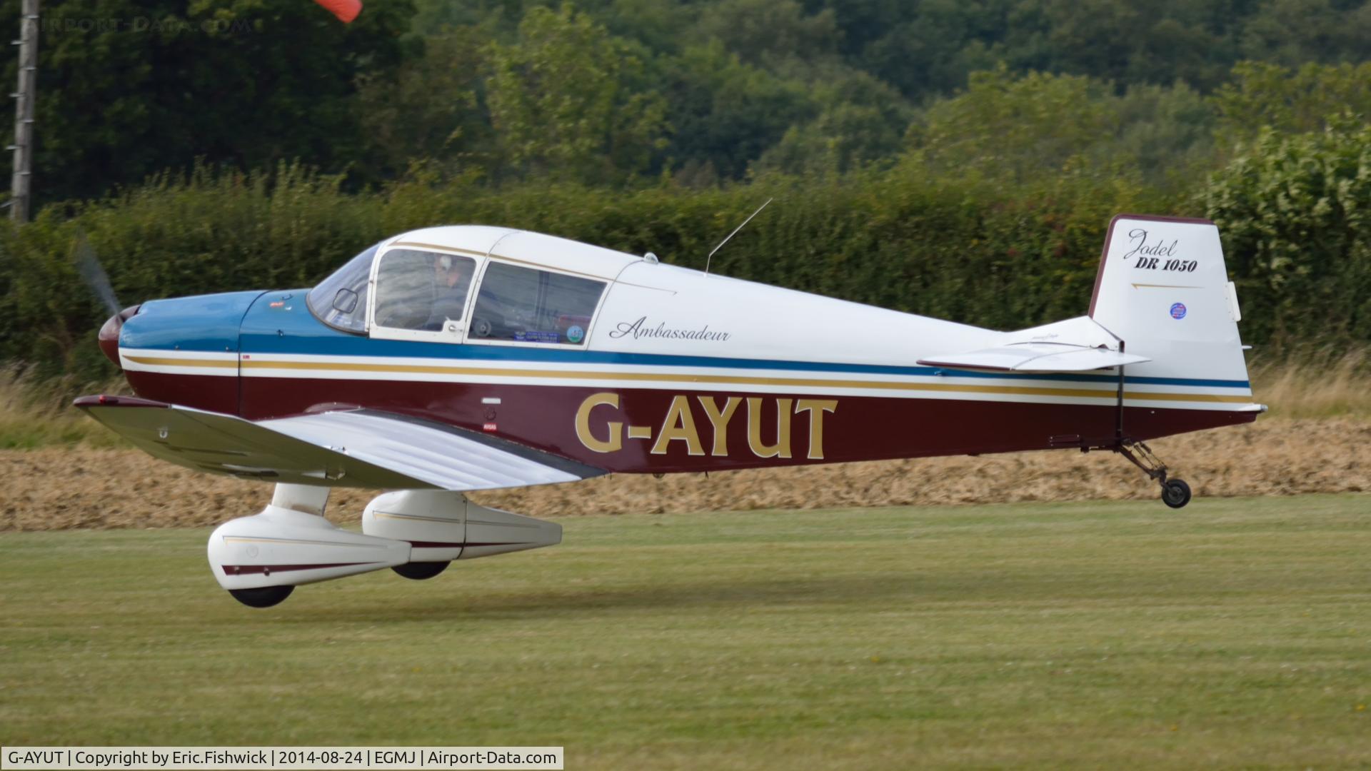 G-AYUT, 1964 SAN Jodel DR-1050 Ambassadeur C/N 479, 41. G-AYUT departing the superb Little Gransden Air & Car Show, Aug. 2014.