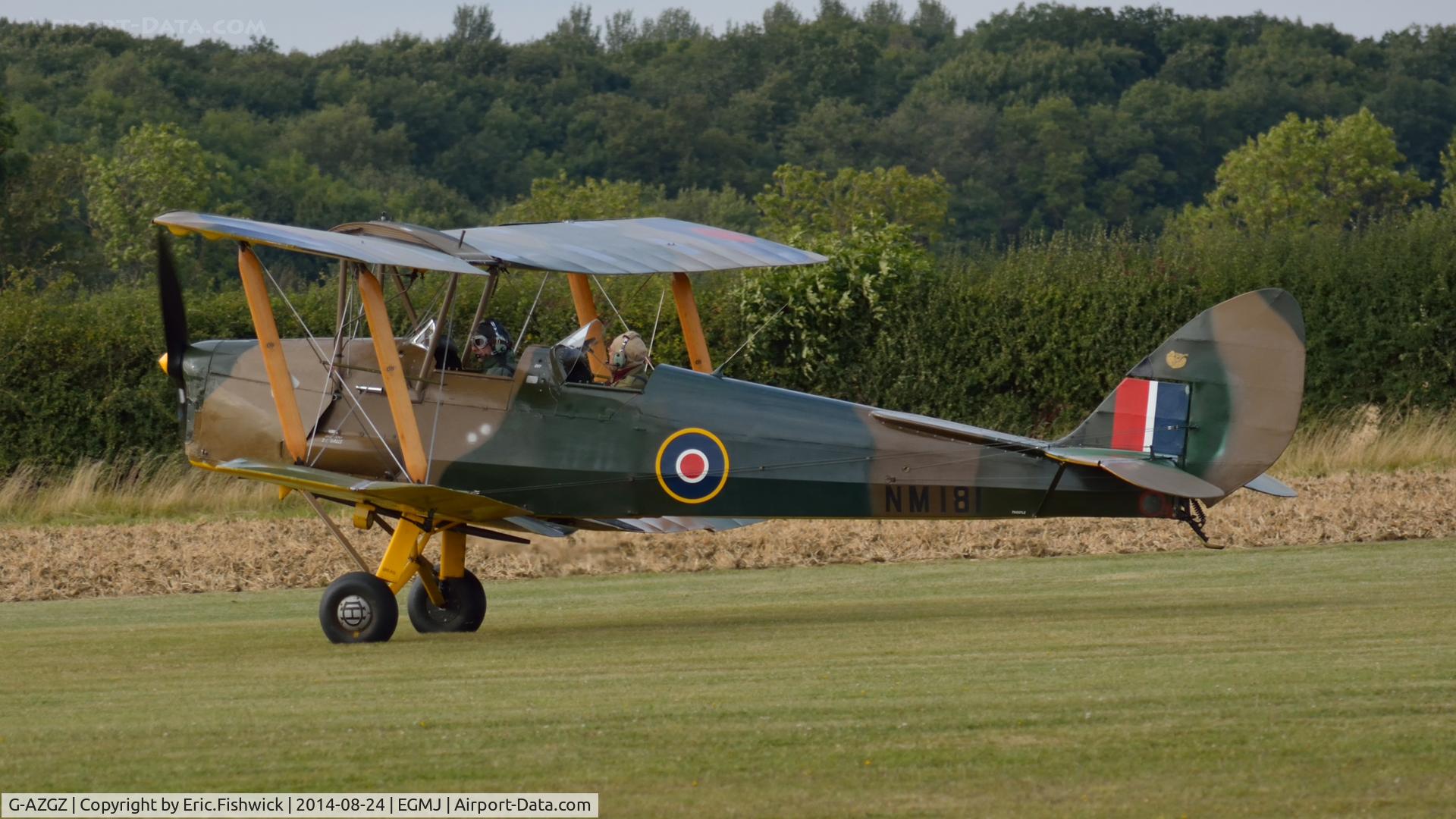 G-AZGZ, 1944 De Havilland DH-82A Tiger Moth II C/N 86489, 1. NM181 departing the superb Little Gransden Air & Car Show, Aug. 2014.