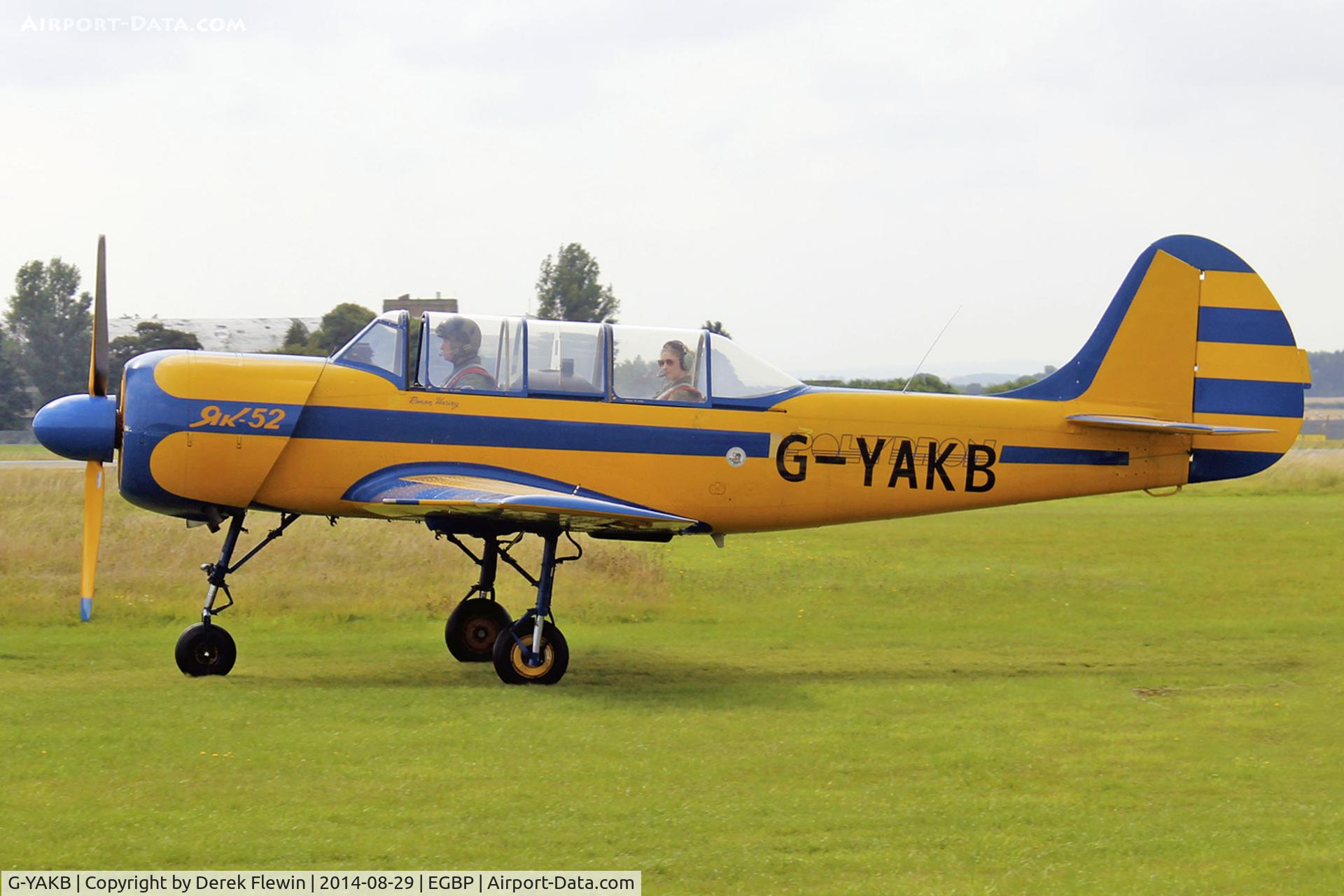 G-YAKB, 1992 Yakovlev (Aerostar) Yak-52 C/N 9211517, White Waltham based, Yak-52, previously LY-AOB, seen taxxing out for a runway 26 departure at EGBP.
